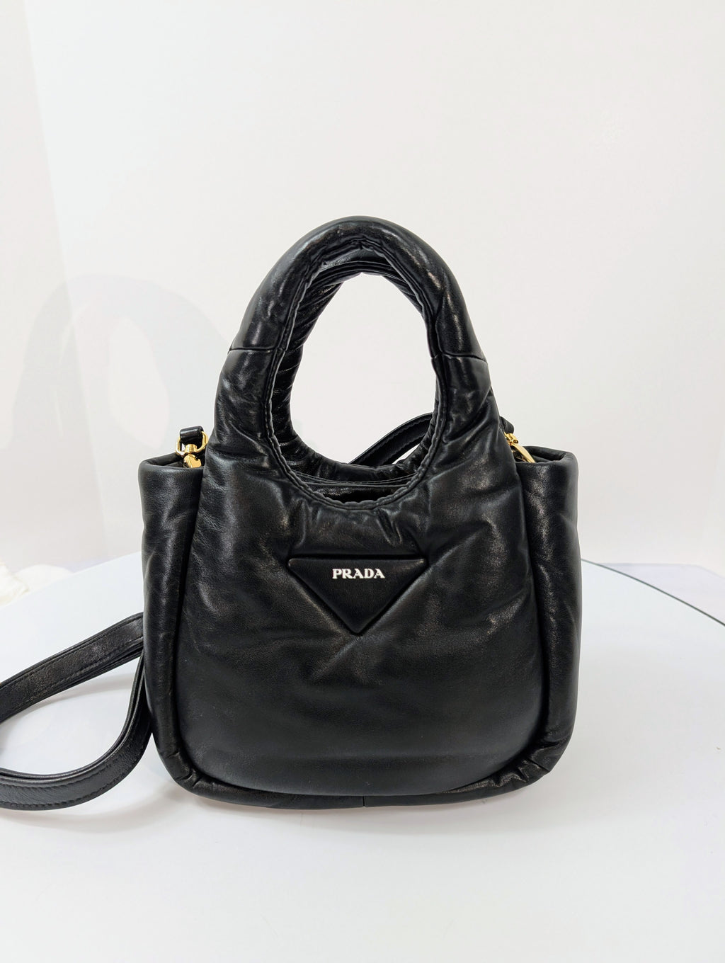 Prada Limited Edition Black Padded Soft Napa Leather Mini-Tote Bag