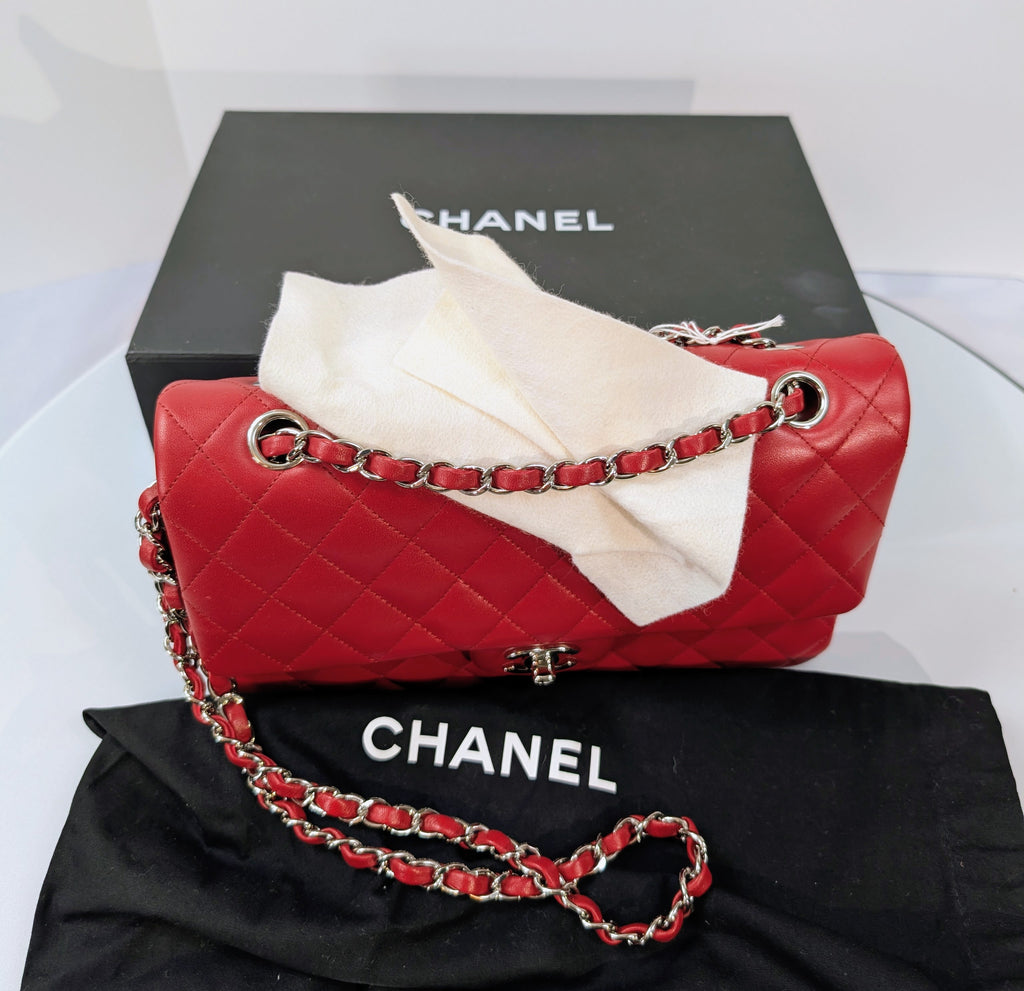 Chanel Rare Red 17b Classic Medium Quilted Lambskin Double Flap Bag