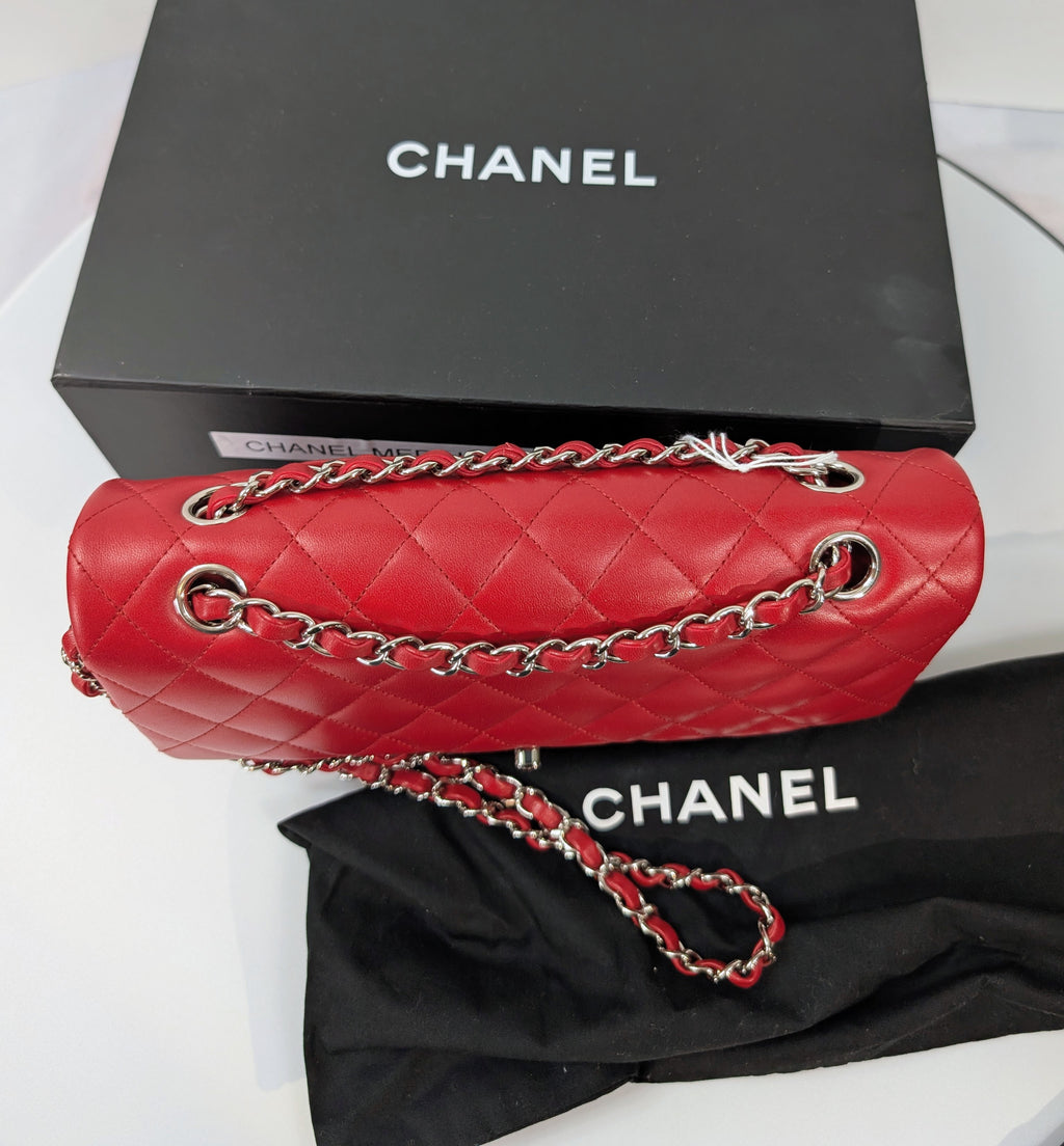 Chanel Rare Red 17b Classic Medium Quilted Lambskin Double Flap Bag