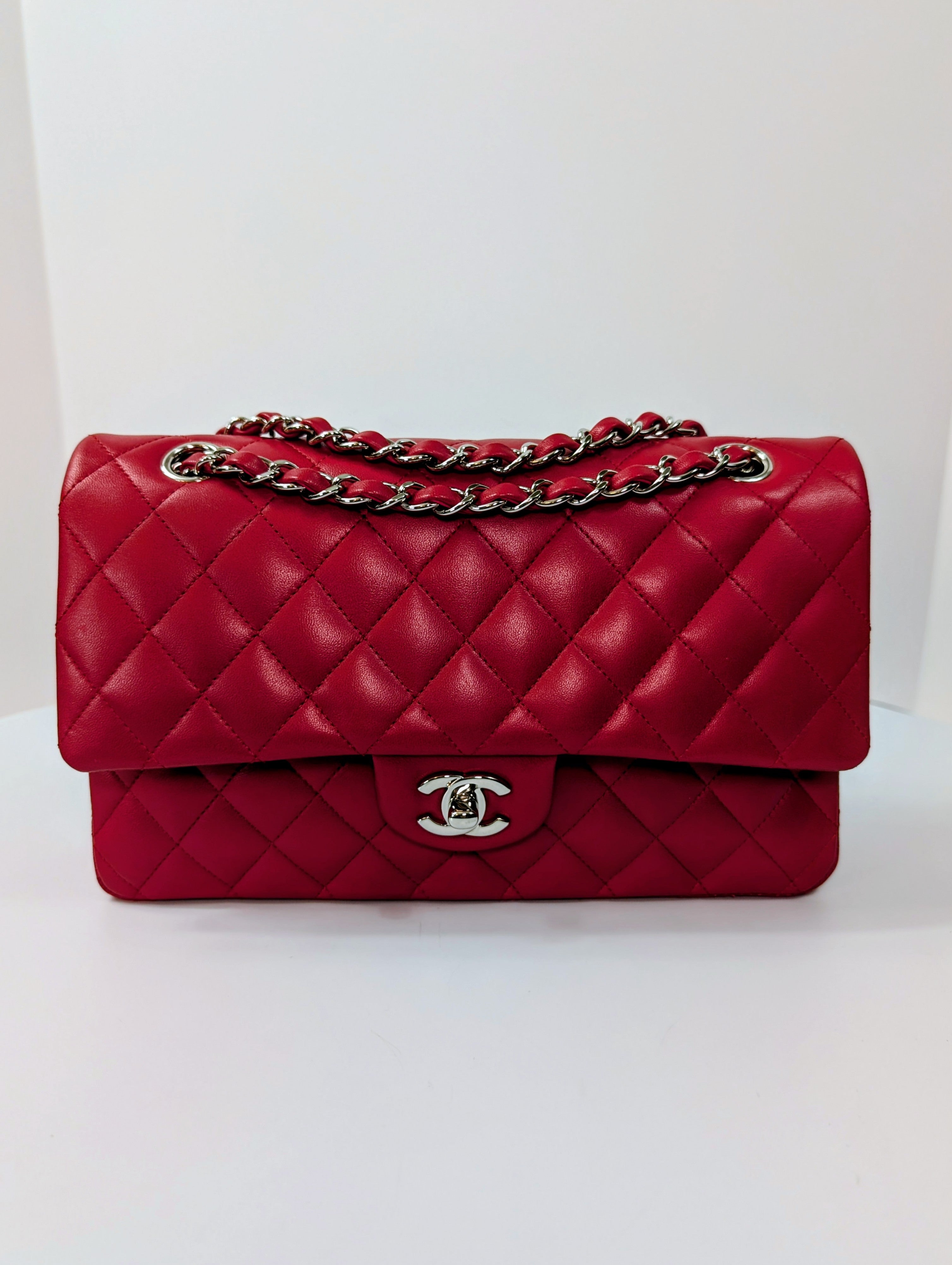 Chanel Rare Red 17b Classic Medium Quilted Lambskin Double Flap Bag