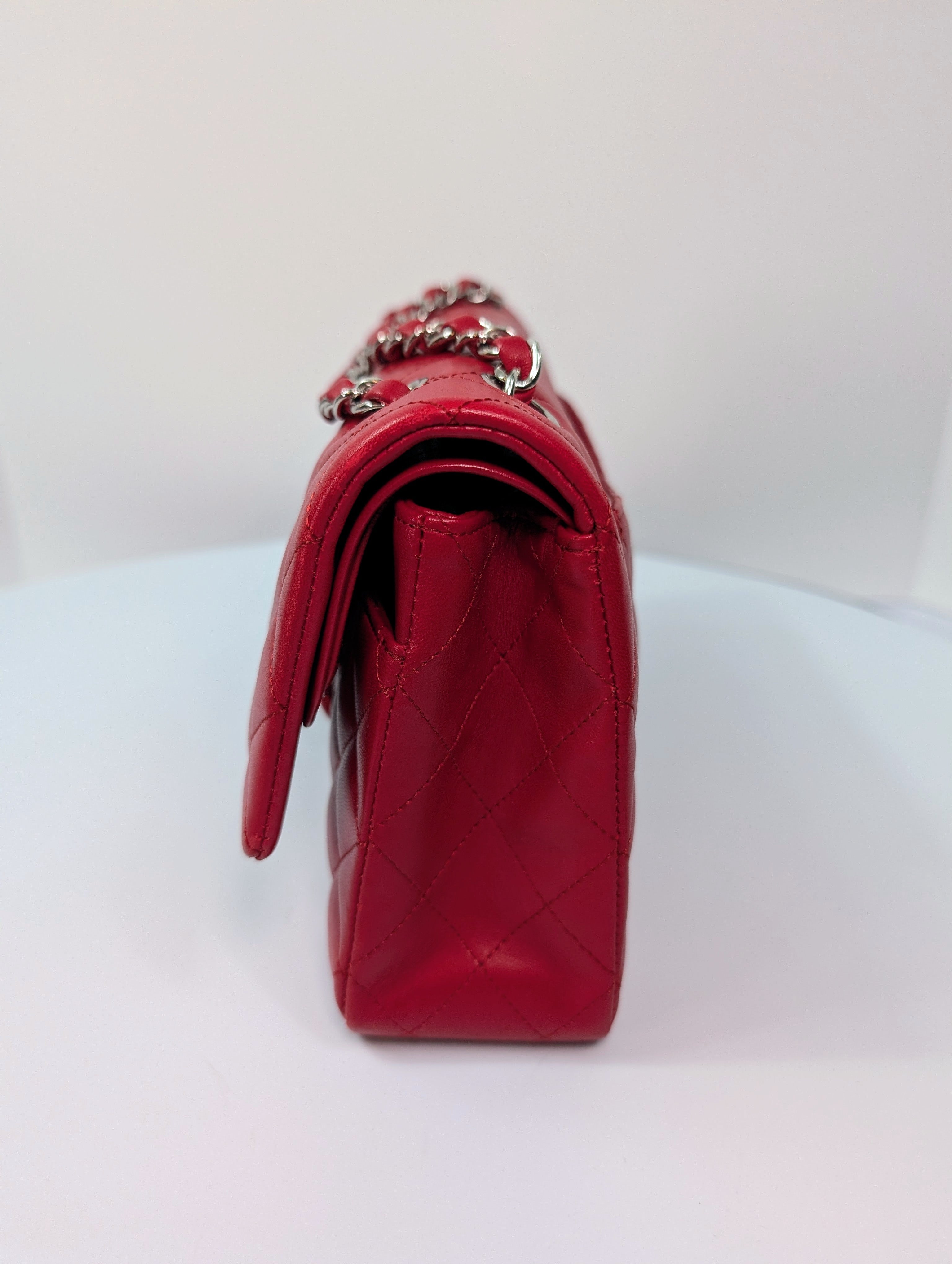 Chanel Rare Red 17b Classic Medium Quilted Lambskin Double Flap Bag