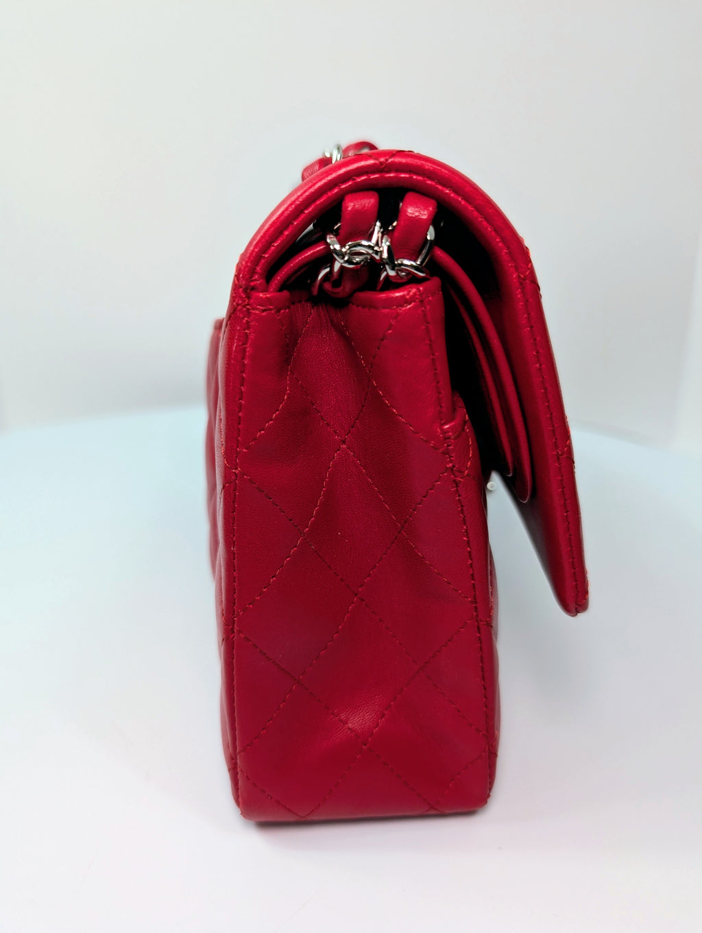 Chanel Rare Red 17b Classic Medium Quilted Lambskin Double Flap Bag