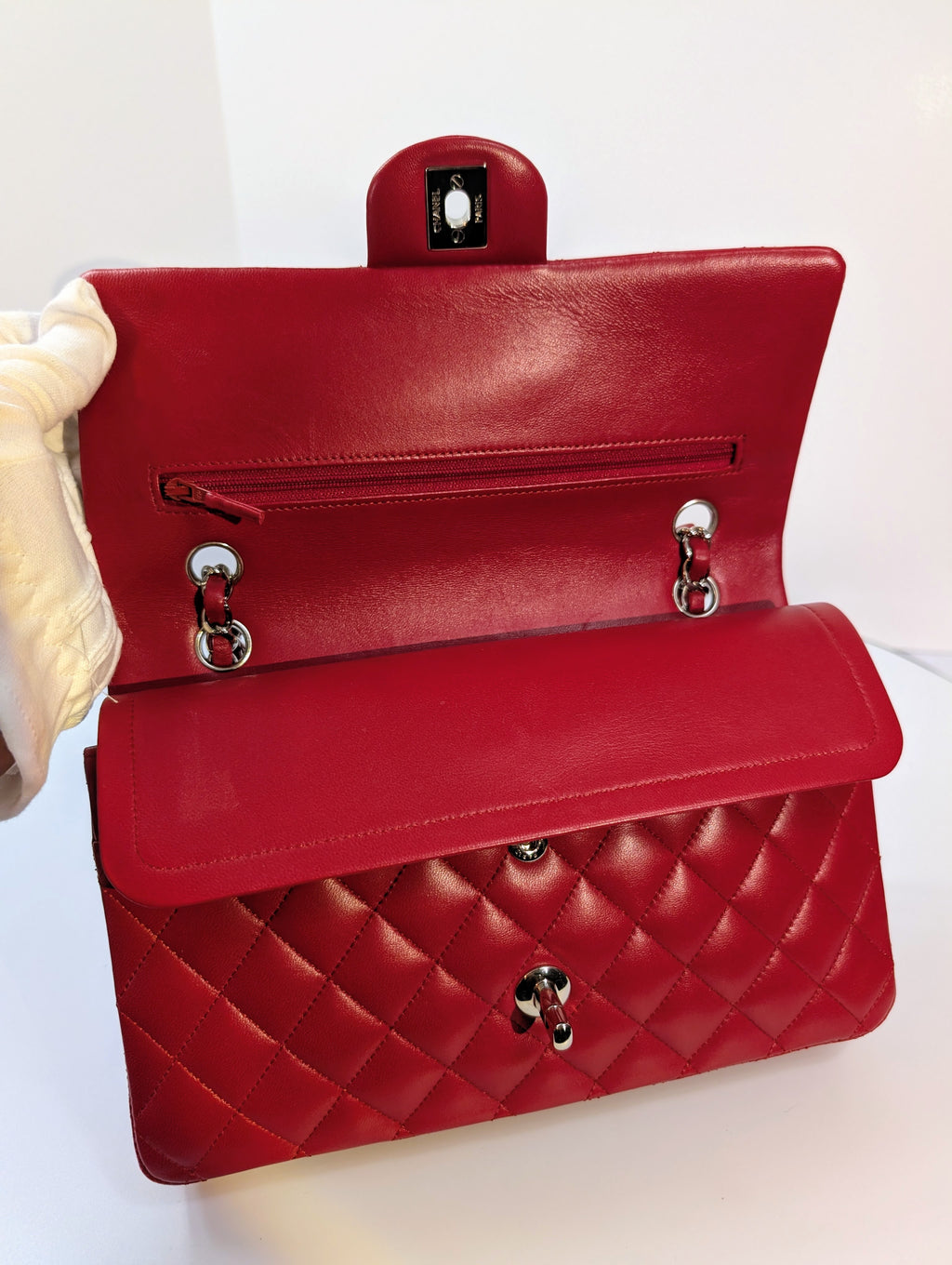 Chanel Rare Red 17b Classic Medium Quilted Lambskin Double Flap Bag