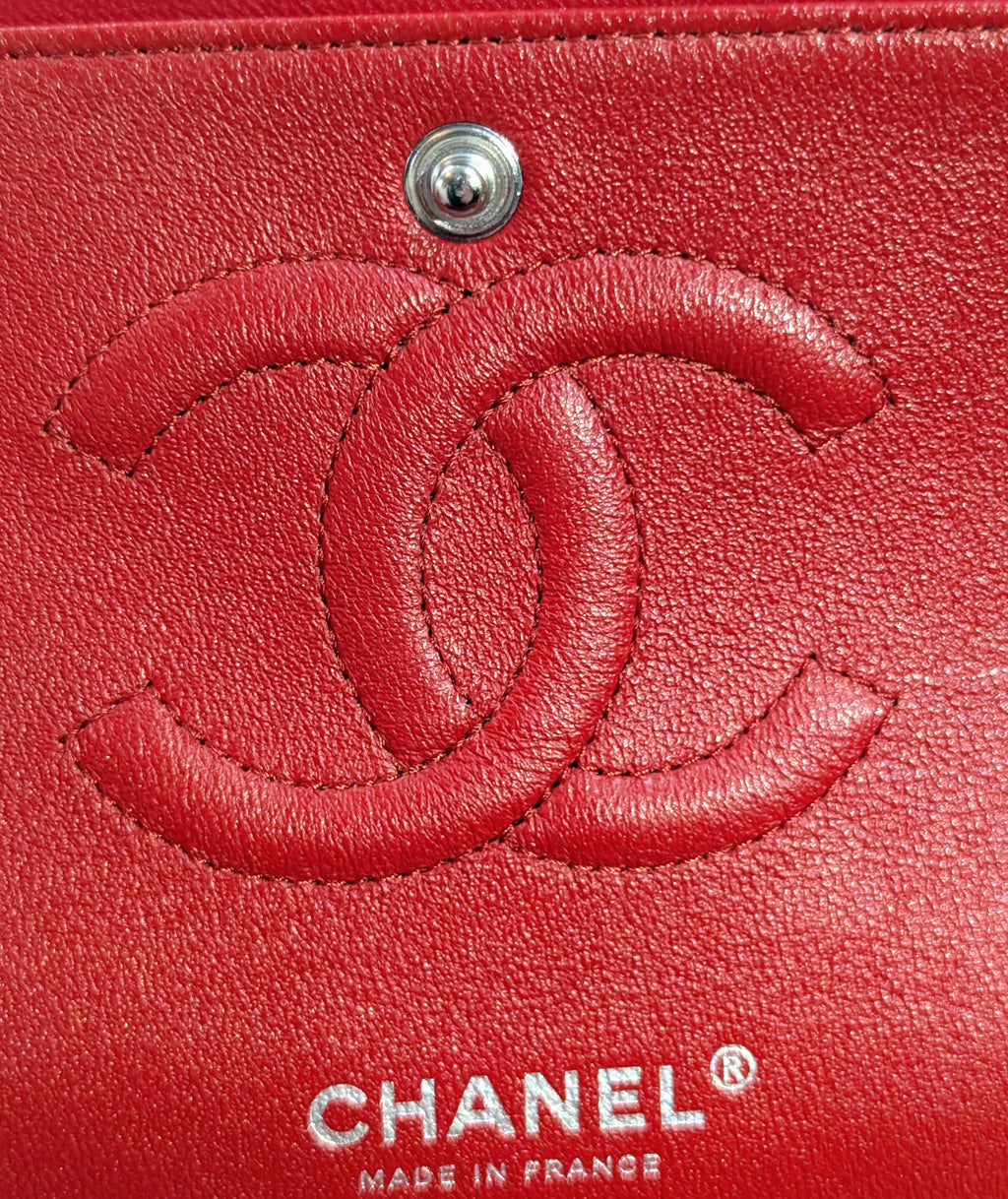 Chanel Rare Red 17b Classic Medium Quilted Lambskin Double Flap Bag
