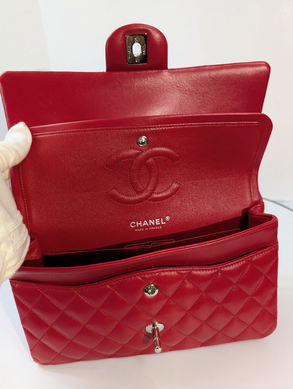 Chanel Rare Red 17b Classic Medium Quilted Lambskin Double Flap Bag
