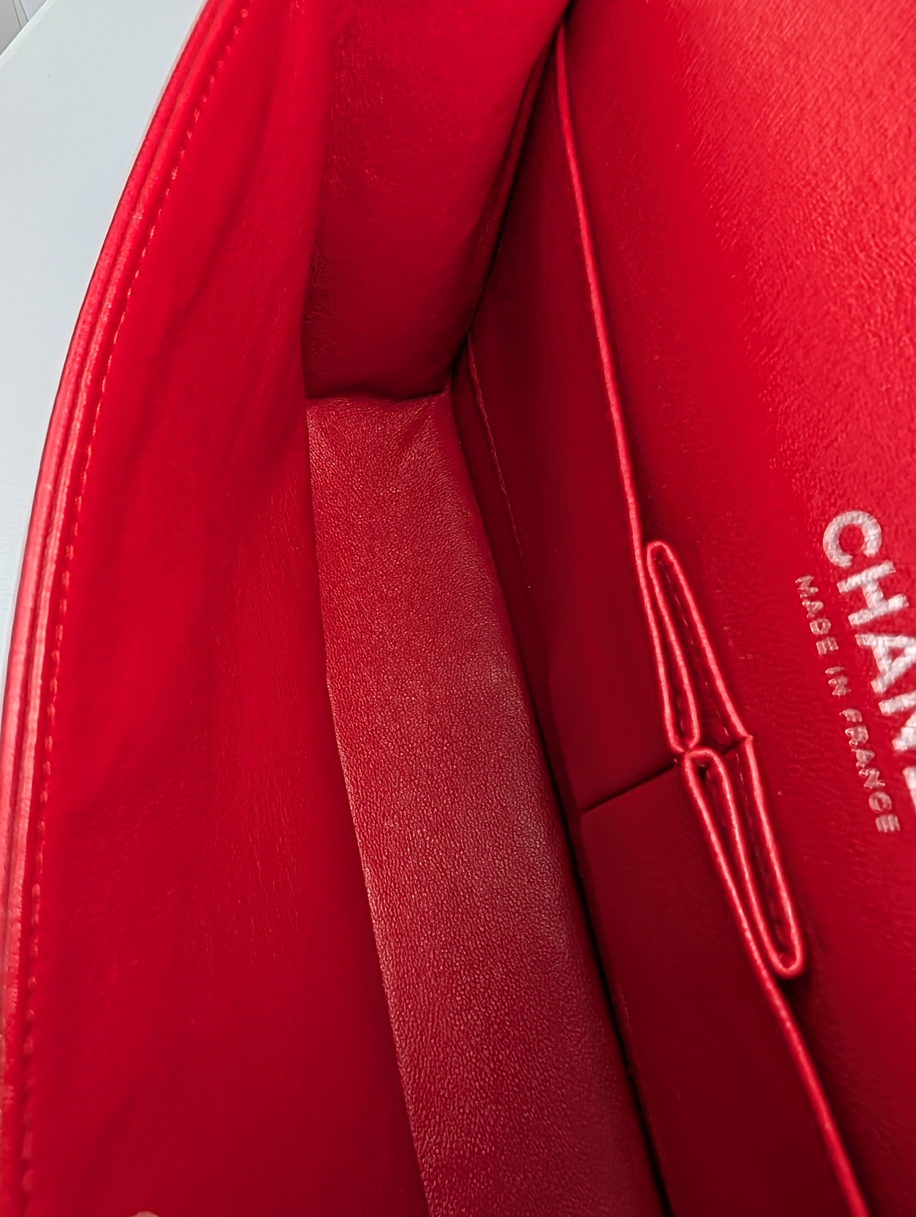 Chanel Rare Red 17b Classic Medium Quilted Lambskin Double Flap Bag