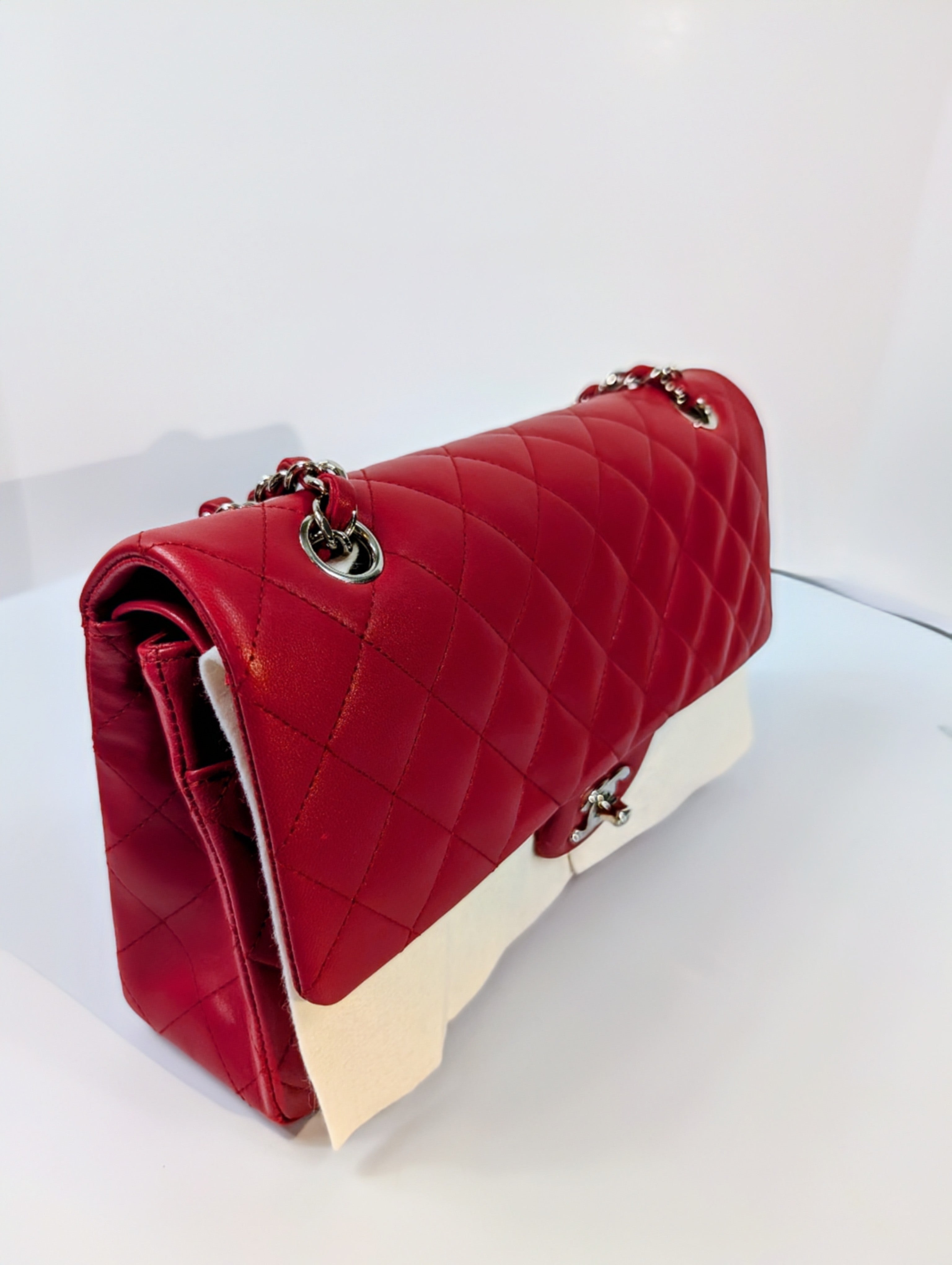 Chanel Rare Red 17b Classic Medium Quilted Lambskin Double Flap Bag