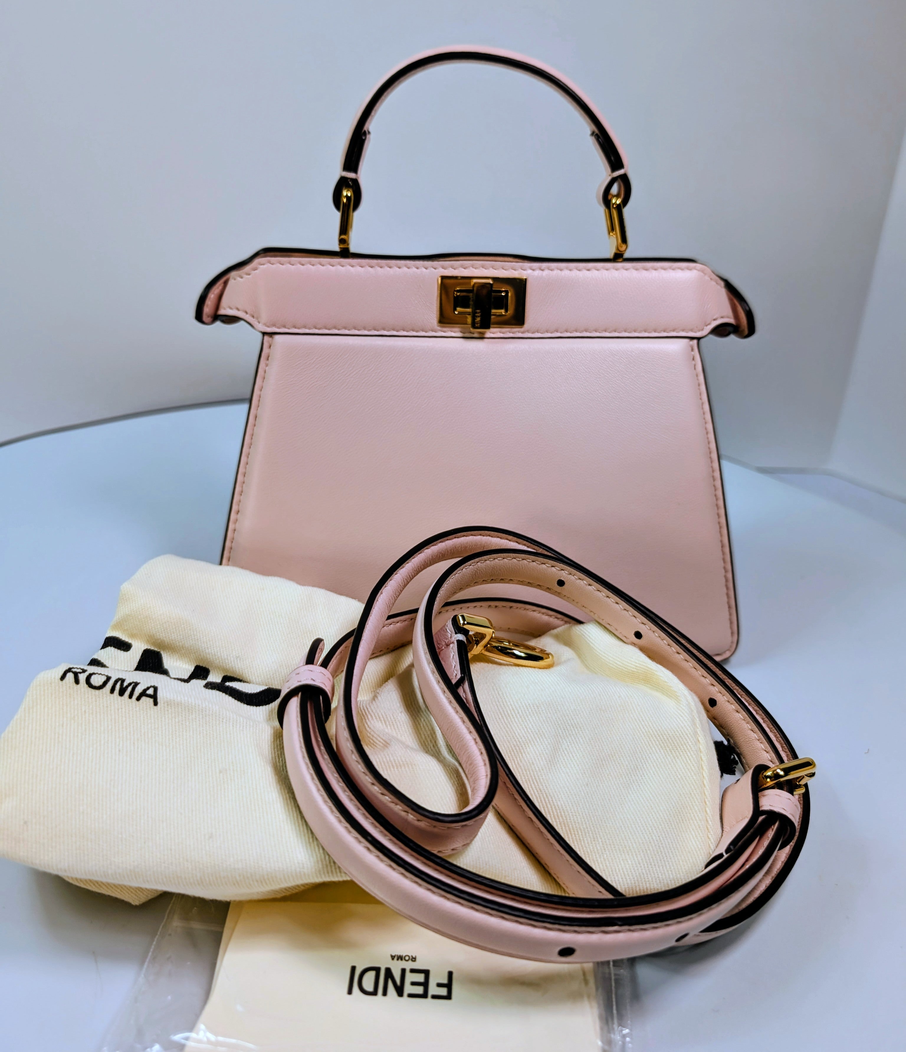 Fendi x Versace Light Pink Calfskin Peekaboo Mini Top Handle Bag