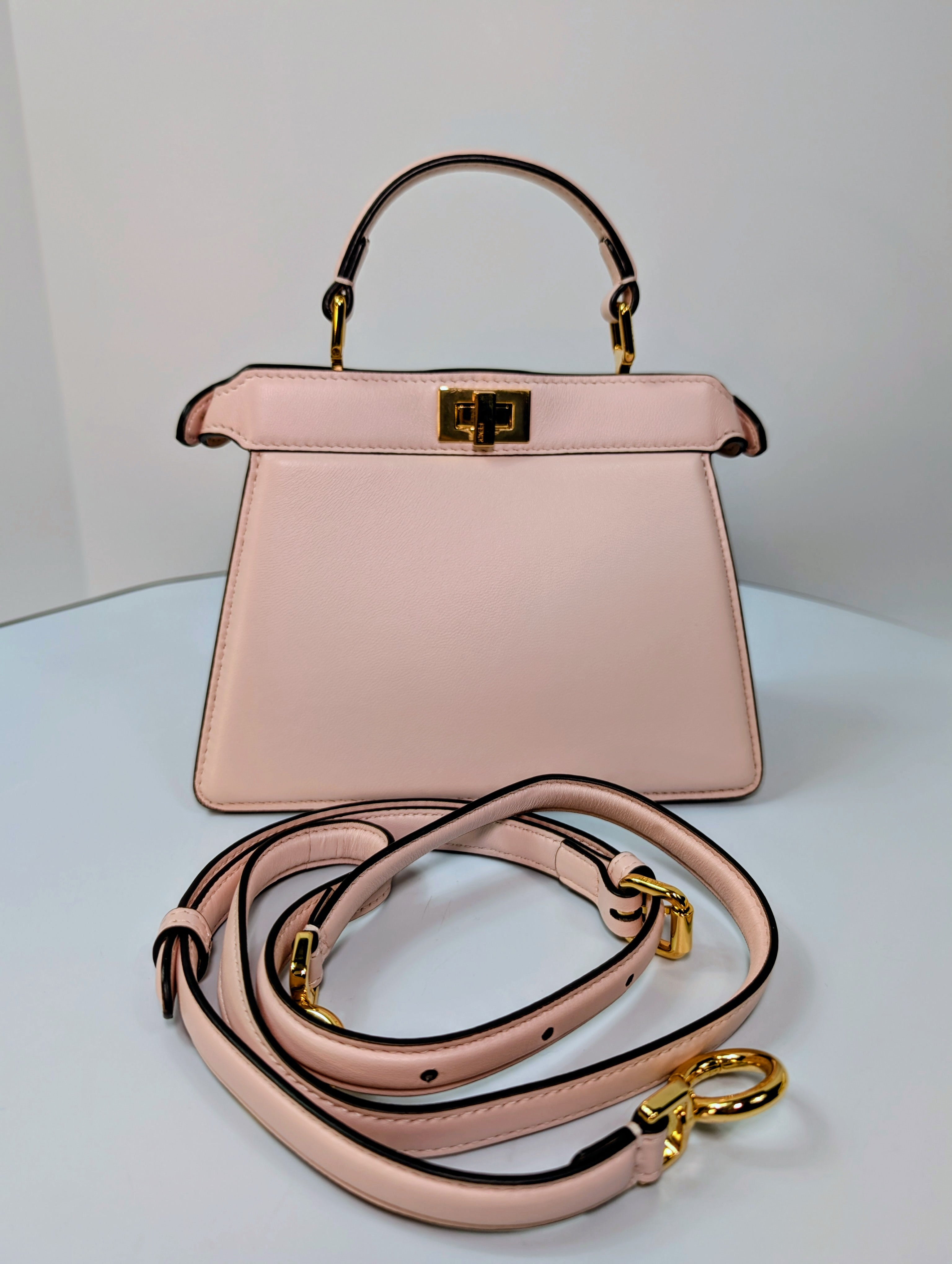 Fendi x Versace Light Pink Calfskin Peekaboo Mini Top Handle Bag
