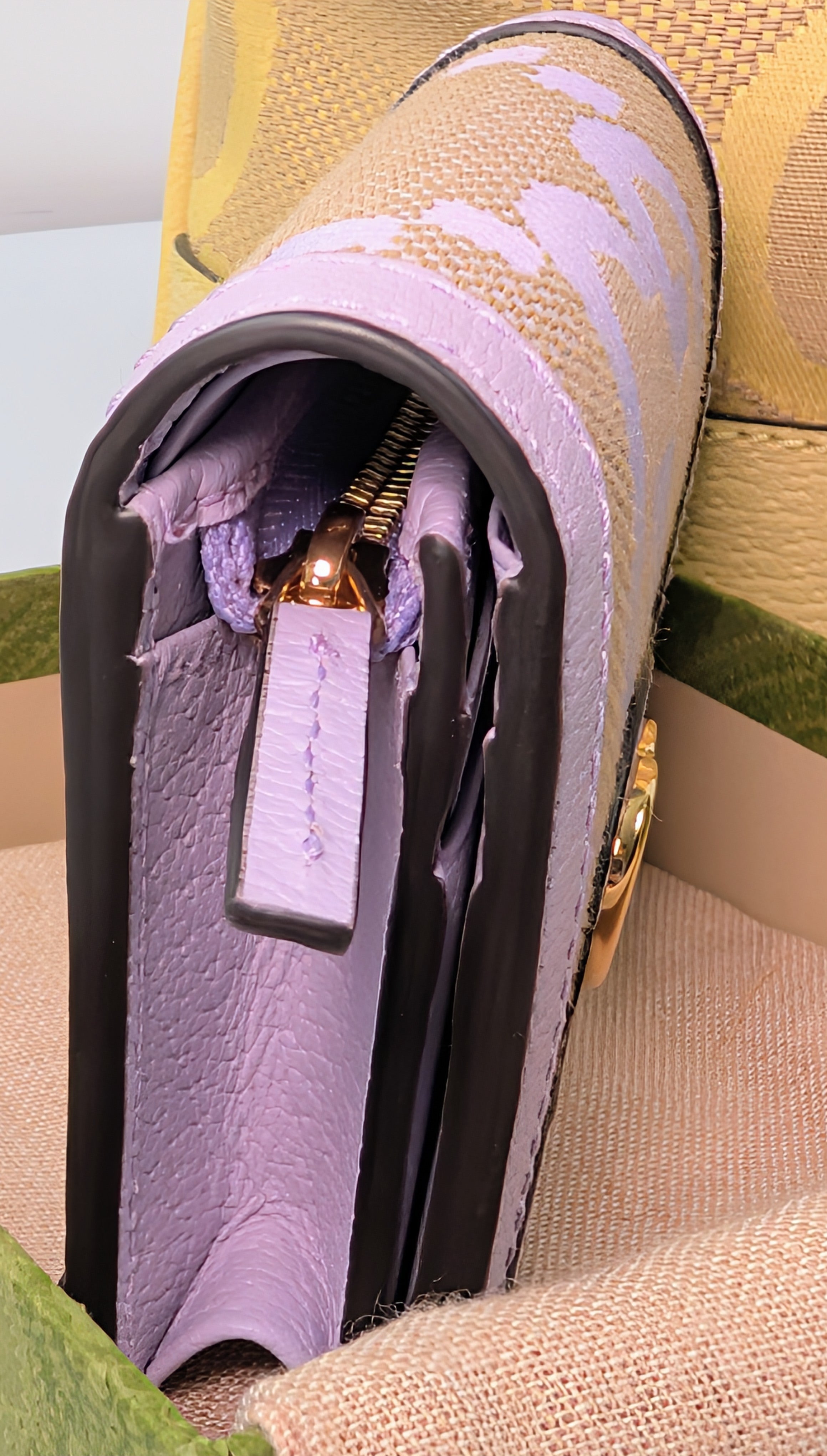 Gucci Yellow Mini Jumbo GG Bucket Bag and Lilac Wallet