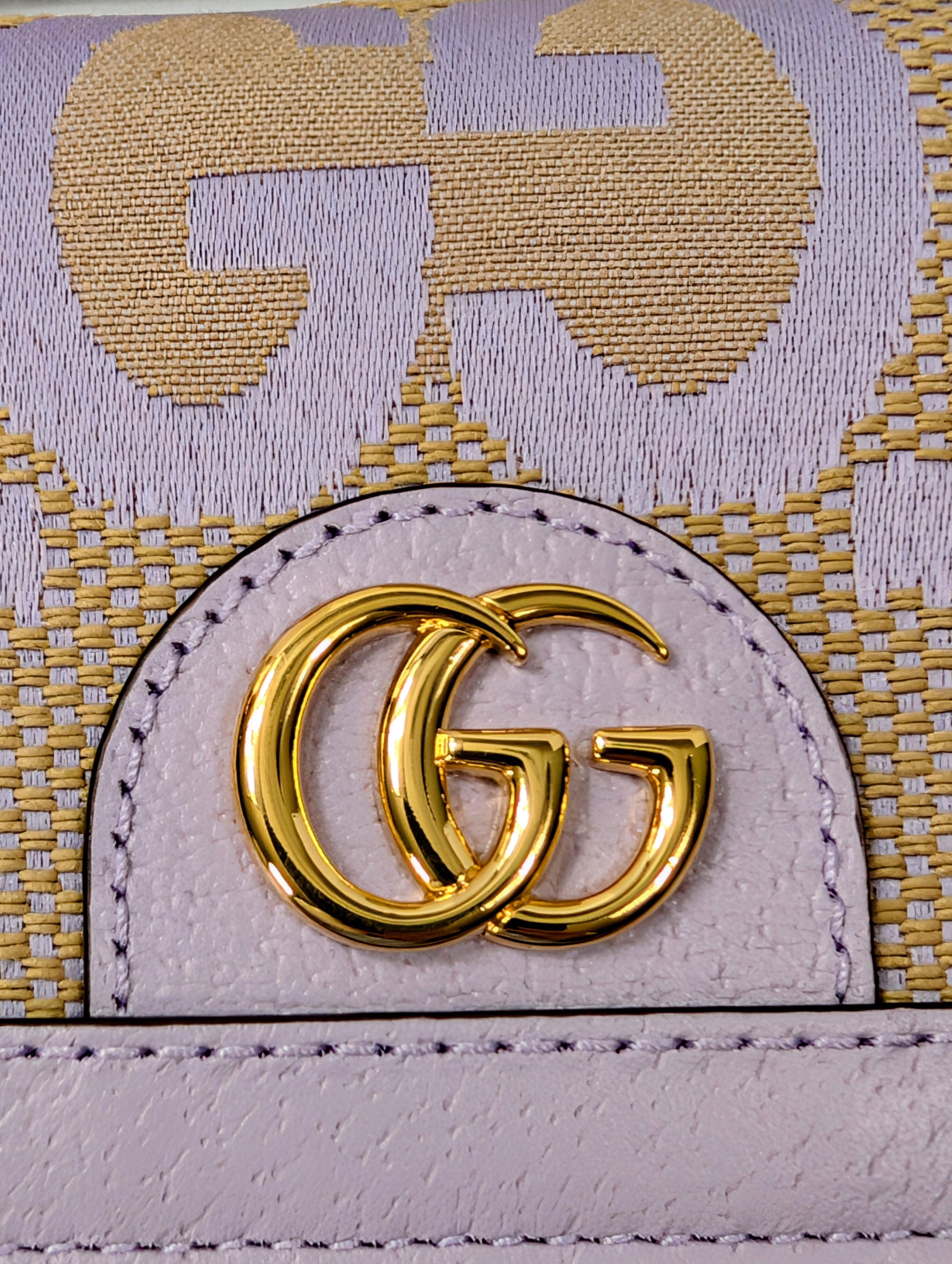 Gucci Yellow Mini Jumbo GG Bucket Bag and Lilac Wallet