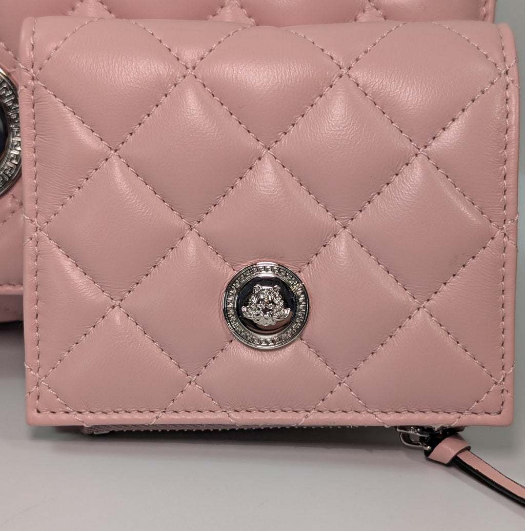 Versace Light Pink Medusa Quilted Lambskin Shoulder Bag and Matching Wallet