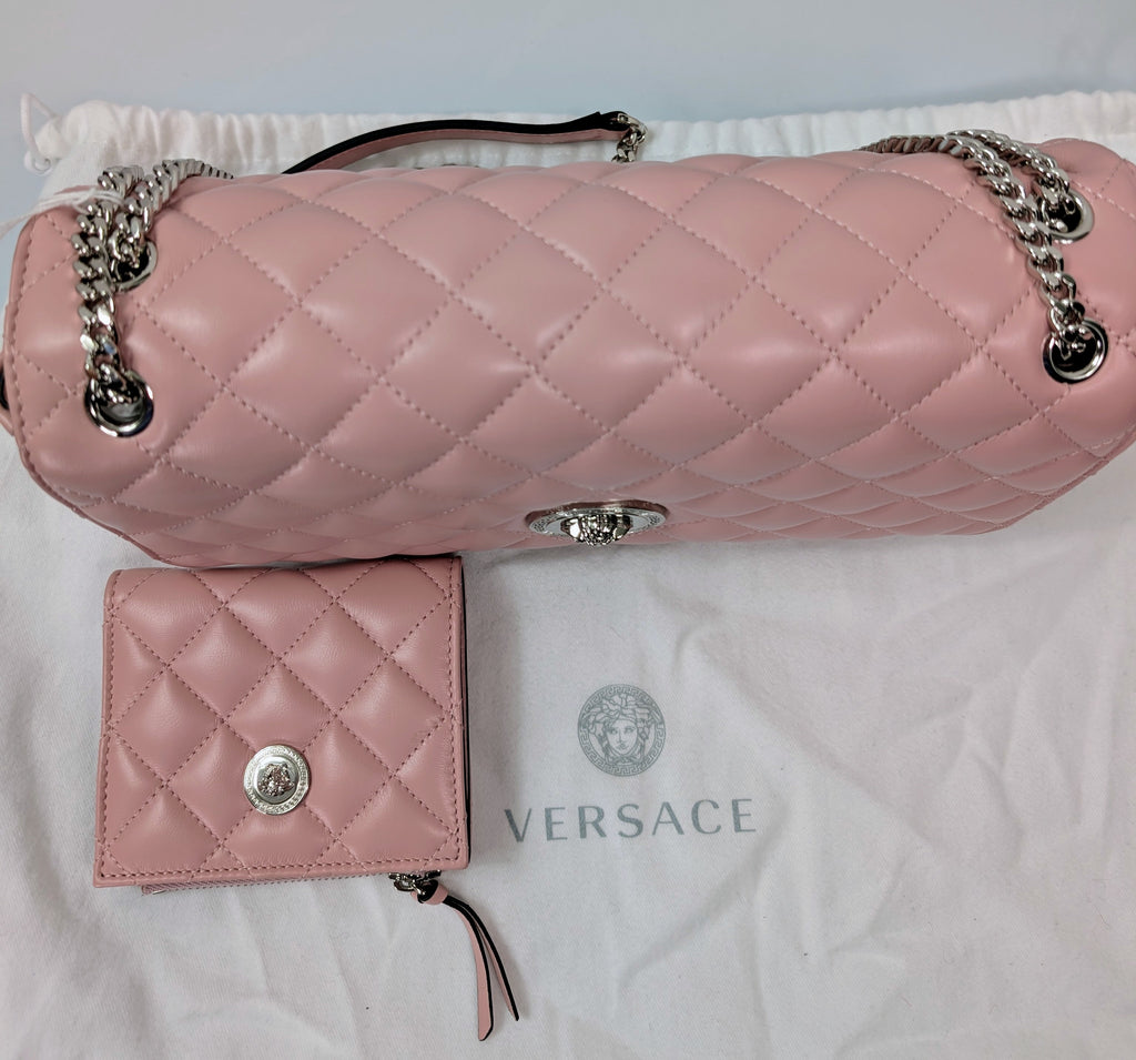 Versace Light Pink Medusa Quilted Lambskin Shoulder Bag and Matching Wallet