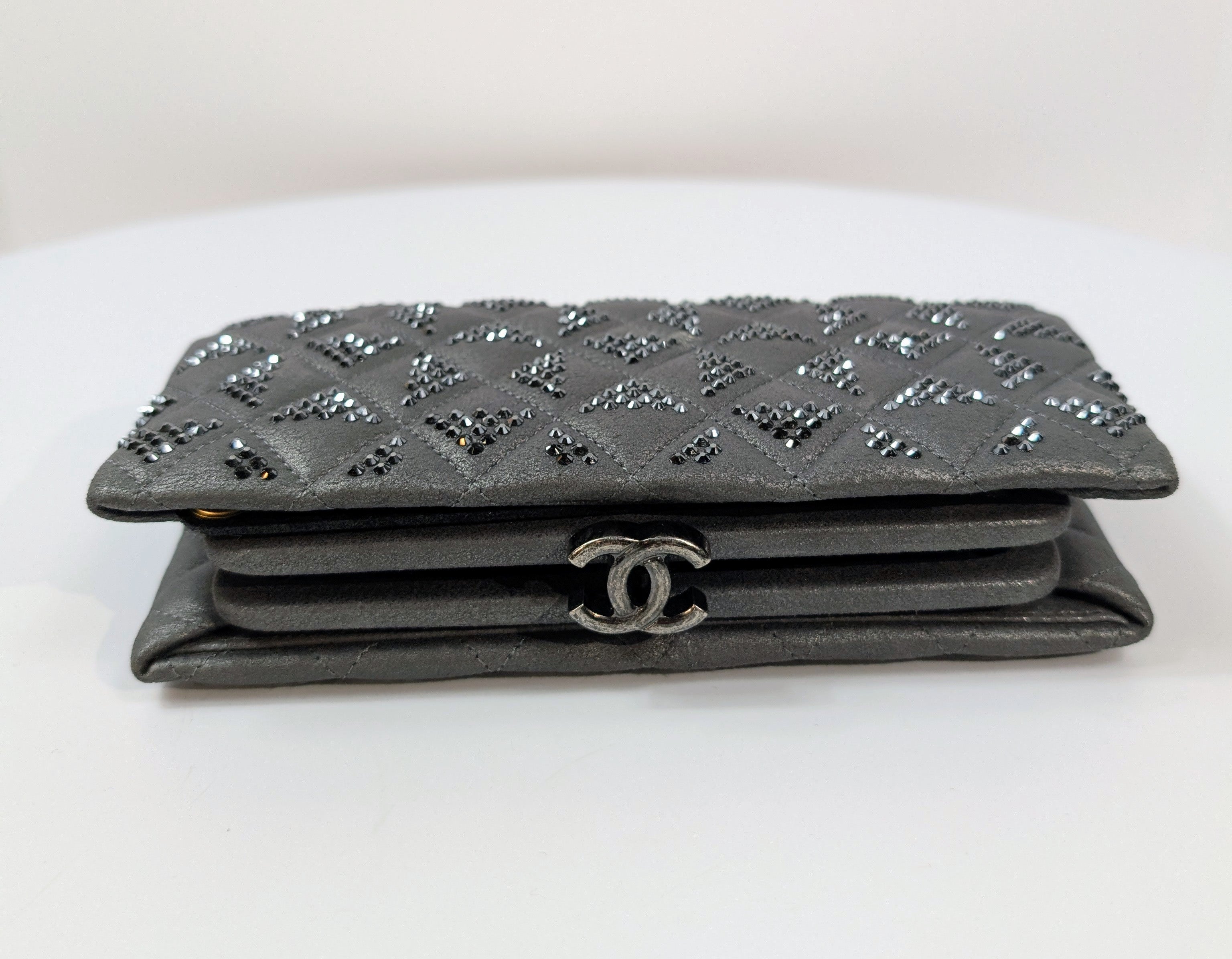 Chanel Gunmetal Iridescent Diamond-Quilted Clutch