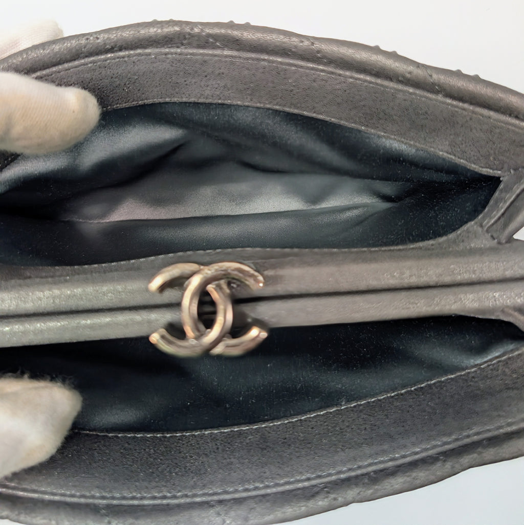 Chanel Gunmetal Iridescent Diamond-Quilted Clutch