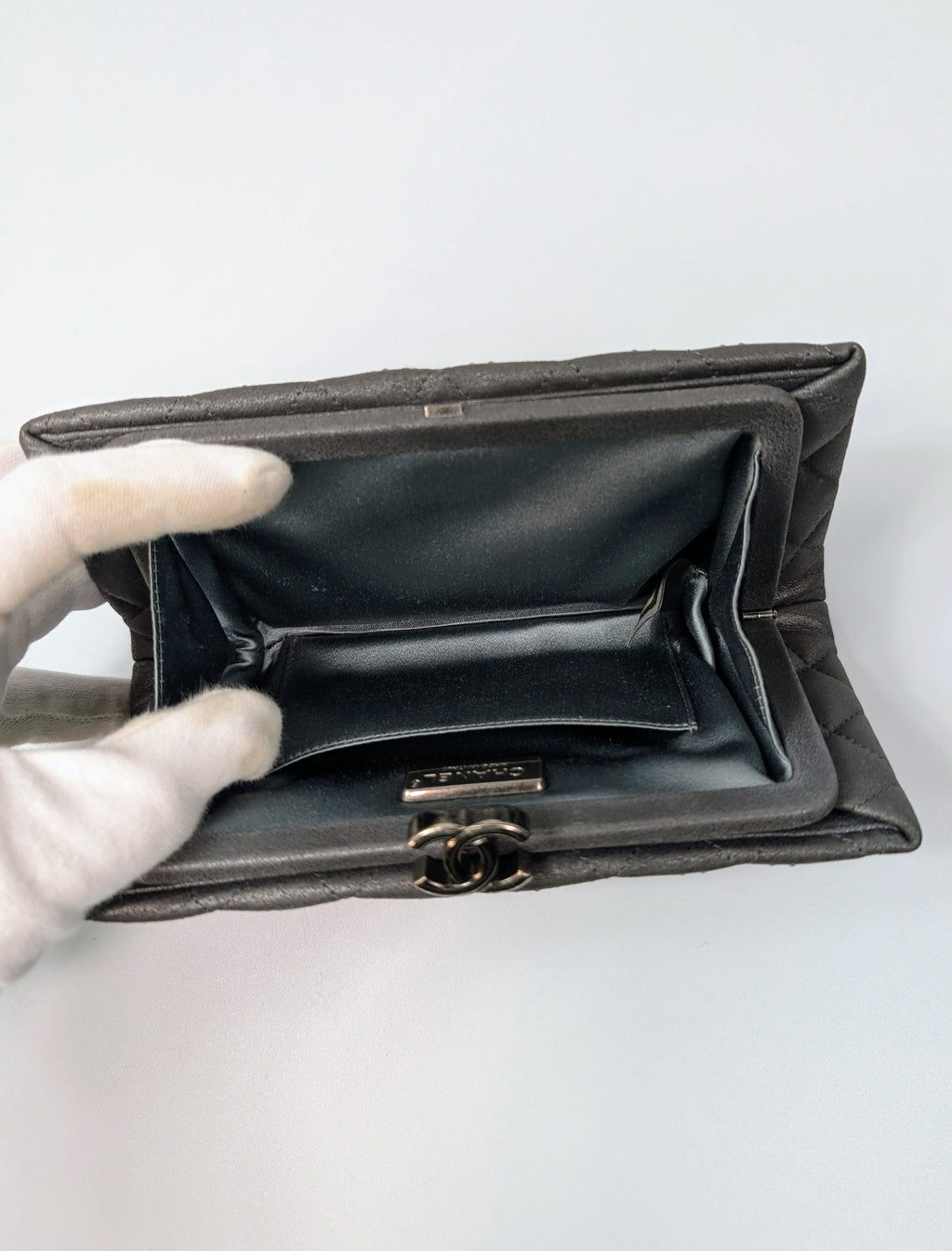 Chanel Gunmetal Iridescent Diamond-Quilted Clutch