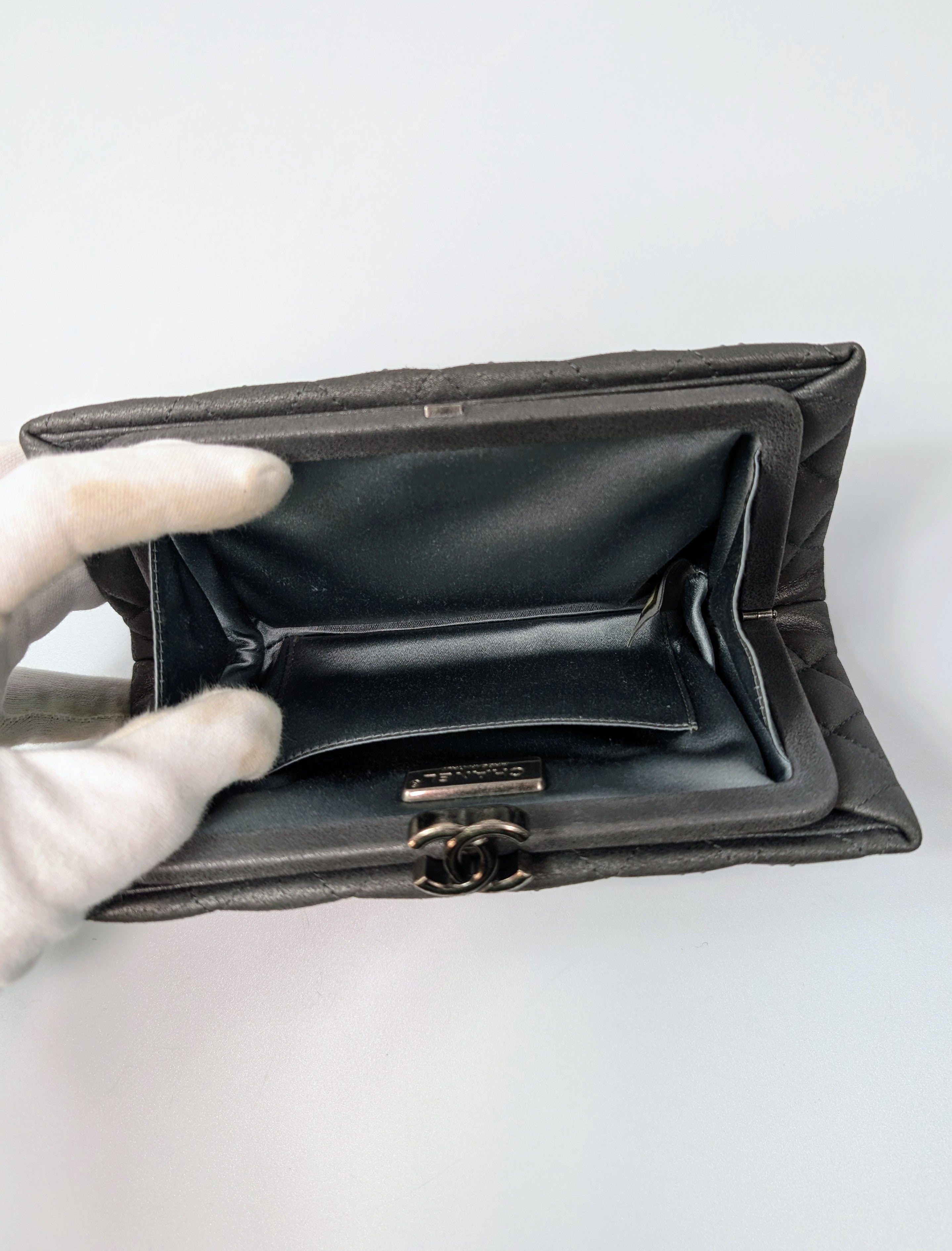 Chanel Gunmetal Iridescent Diamond-Quilted Clutch