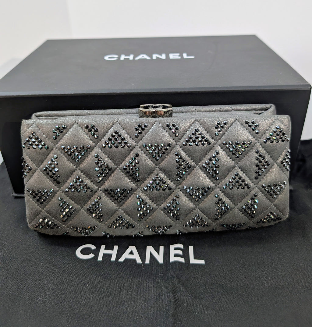 Chanel Gunmetal Iridescent Diamond-Quilted Clutch