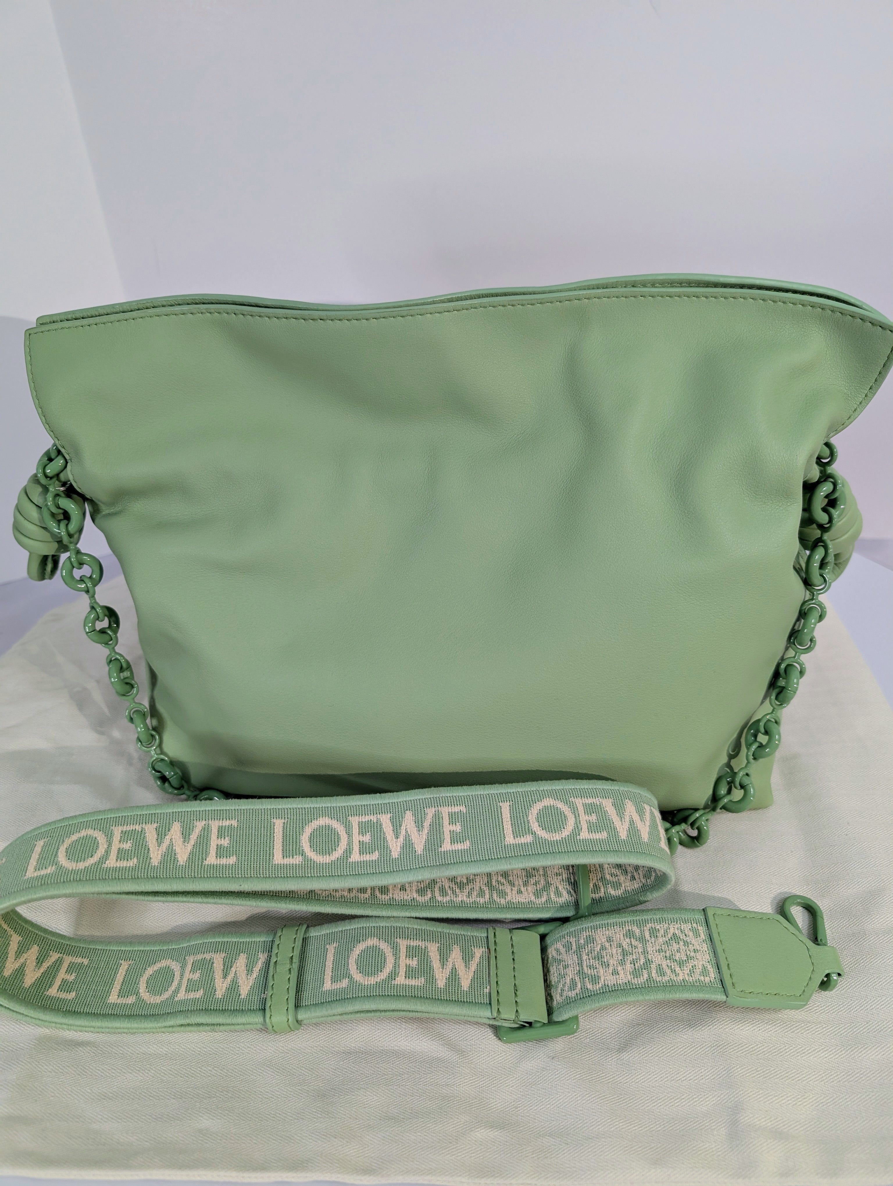 Loewe Flamenco Clutch in Pale Celadon Nappa Leather with Tonal Donut and Fabric Chains