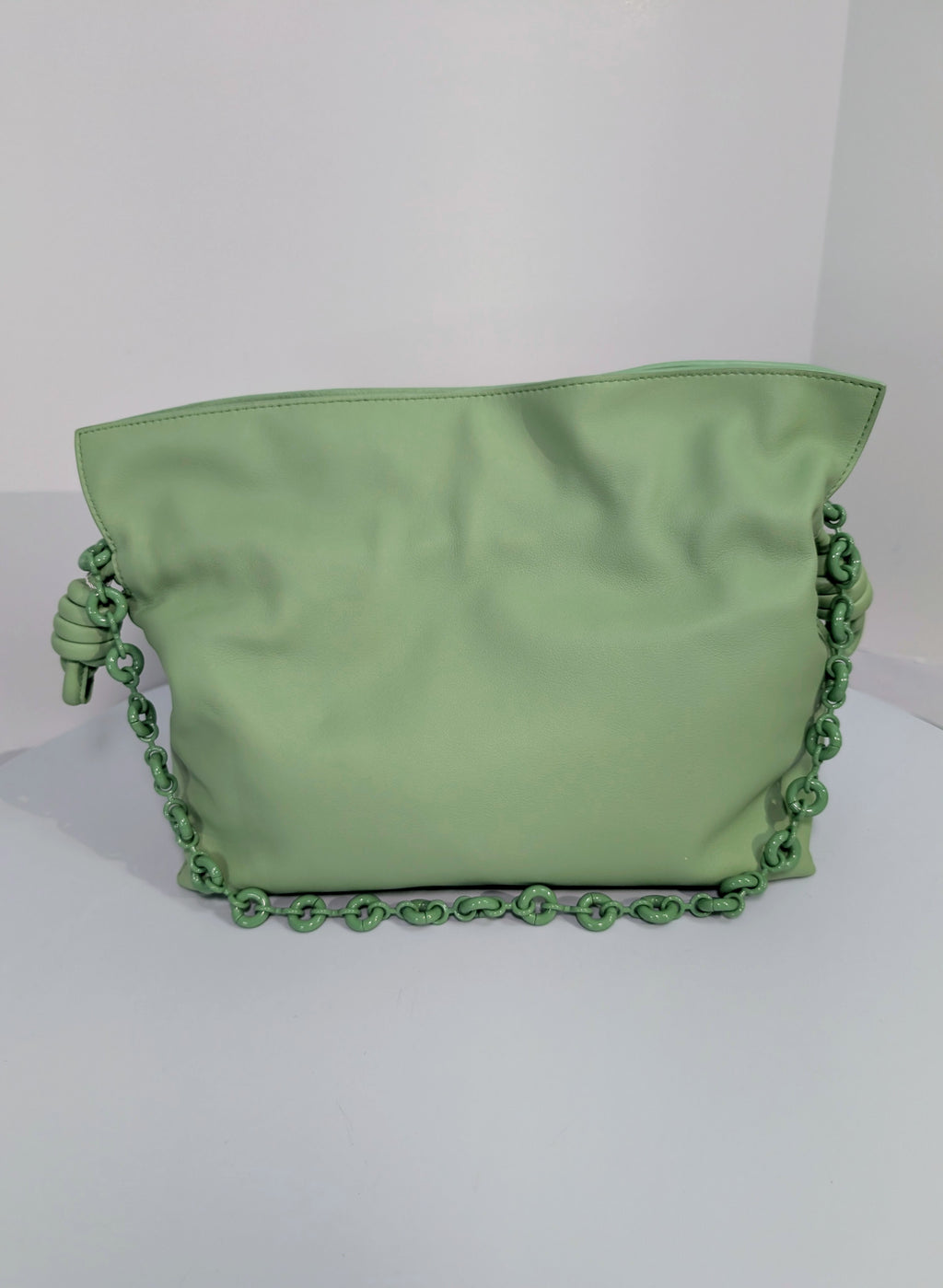 Loewe Flamenco Clutch in Pale Celadon Nappa Leather with Tonal Donut and Fabric Chains