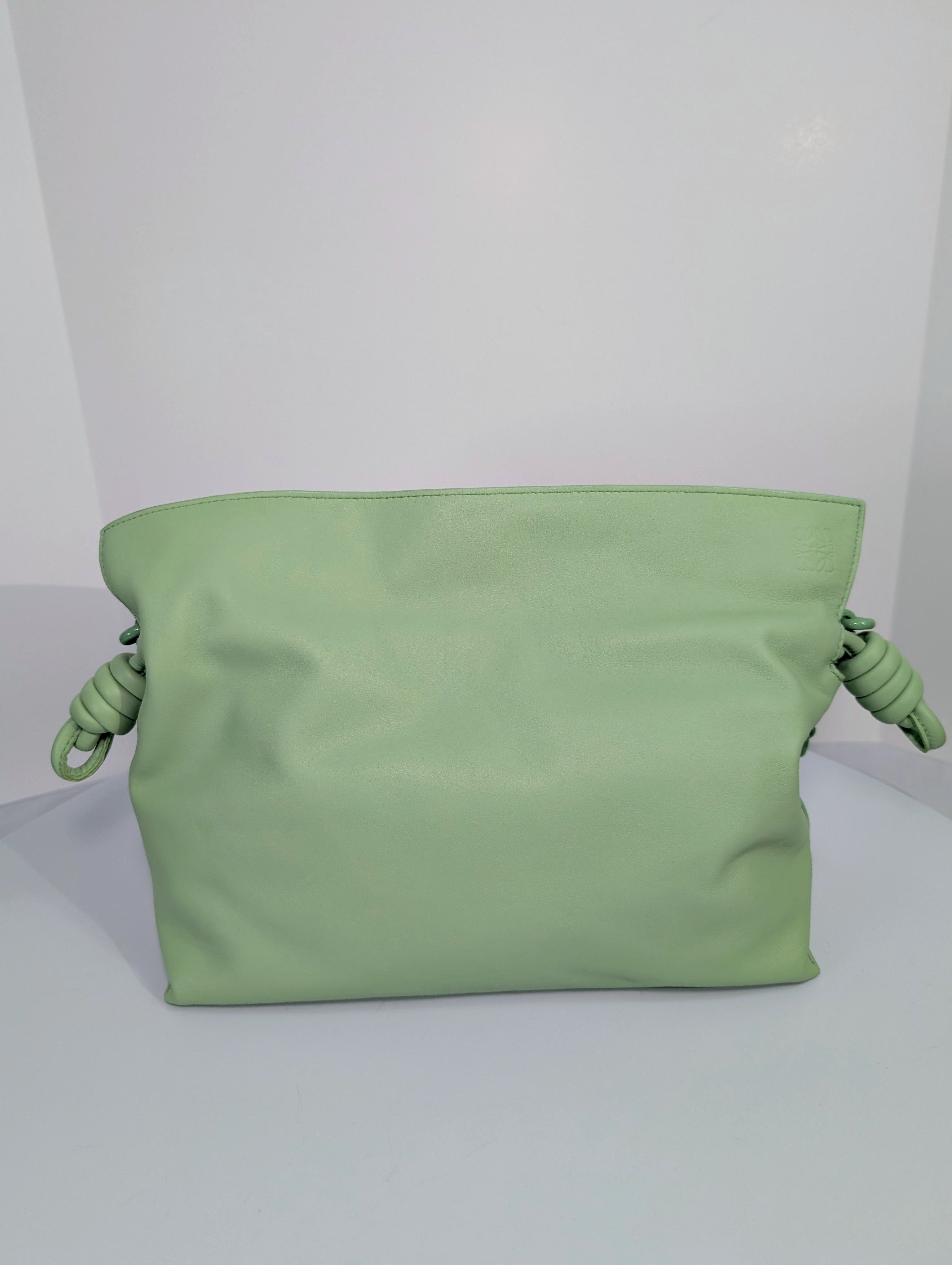 Loewe Flamenco Clutch in Pale Celadon Nappa Leather with Tonal Donut and Fabric Chains