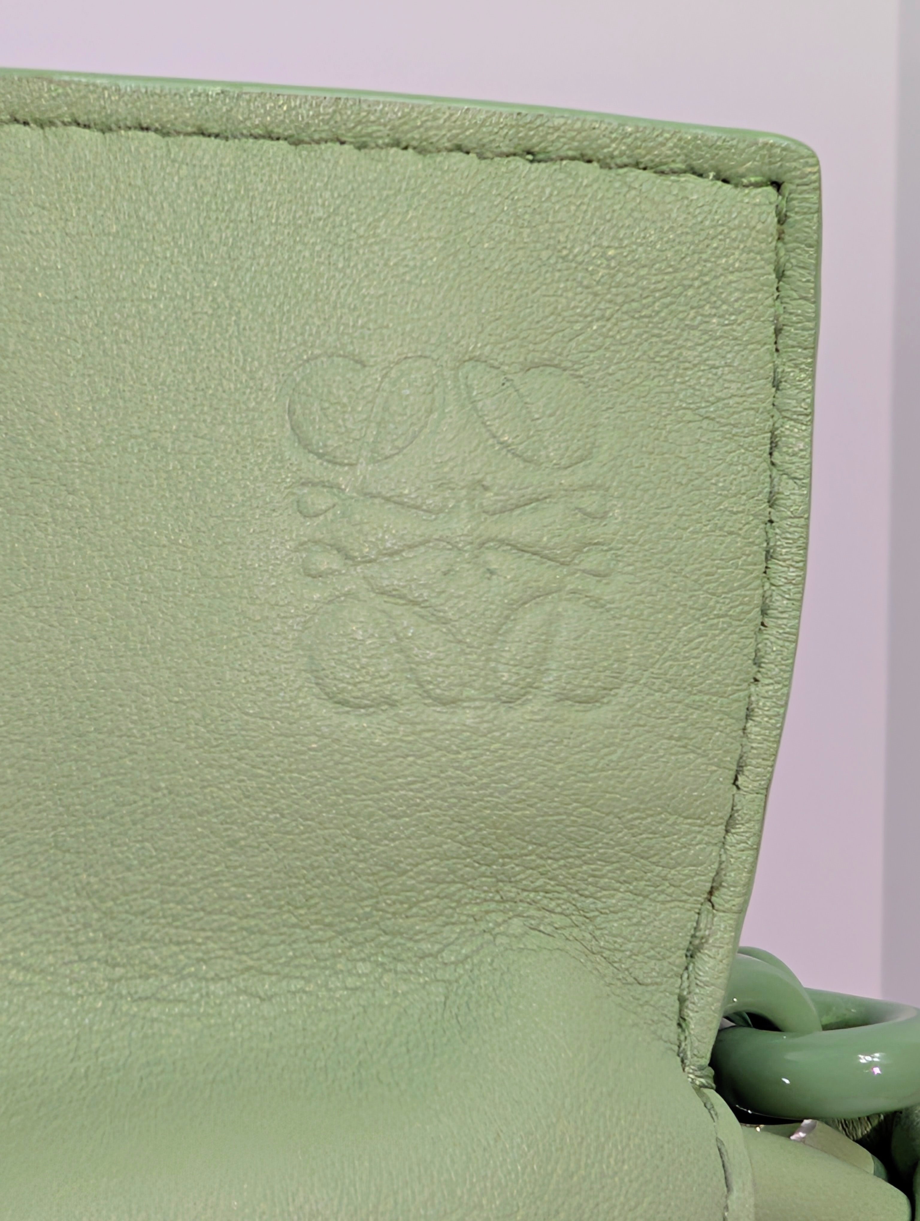 Loewe Flamenco Clutch in Pale Celadon Nappa Leather with Tonal Donut and Fabric Chains