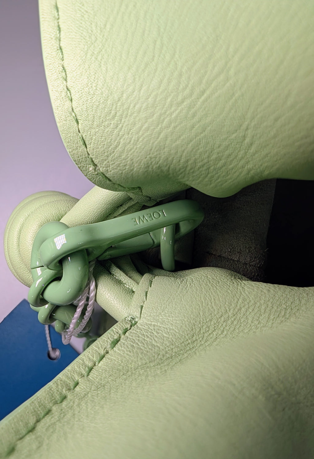 Loewe Flamenco Clutch in Pale Celadon Nappa Leather with Tonal Donut and Fabric Chains