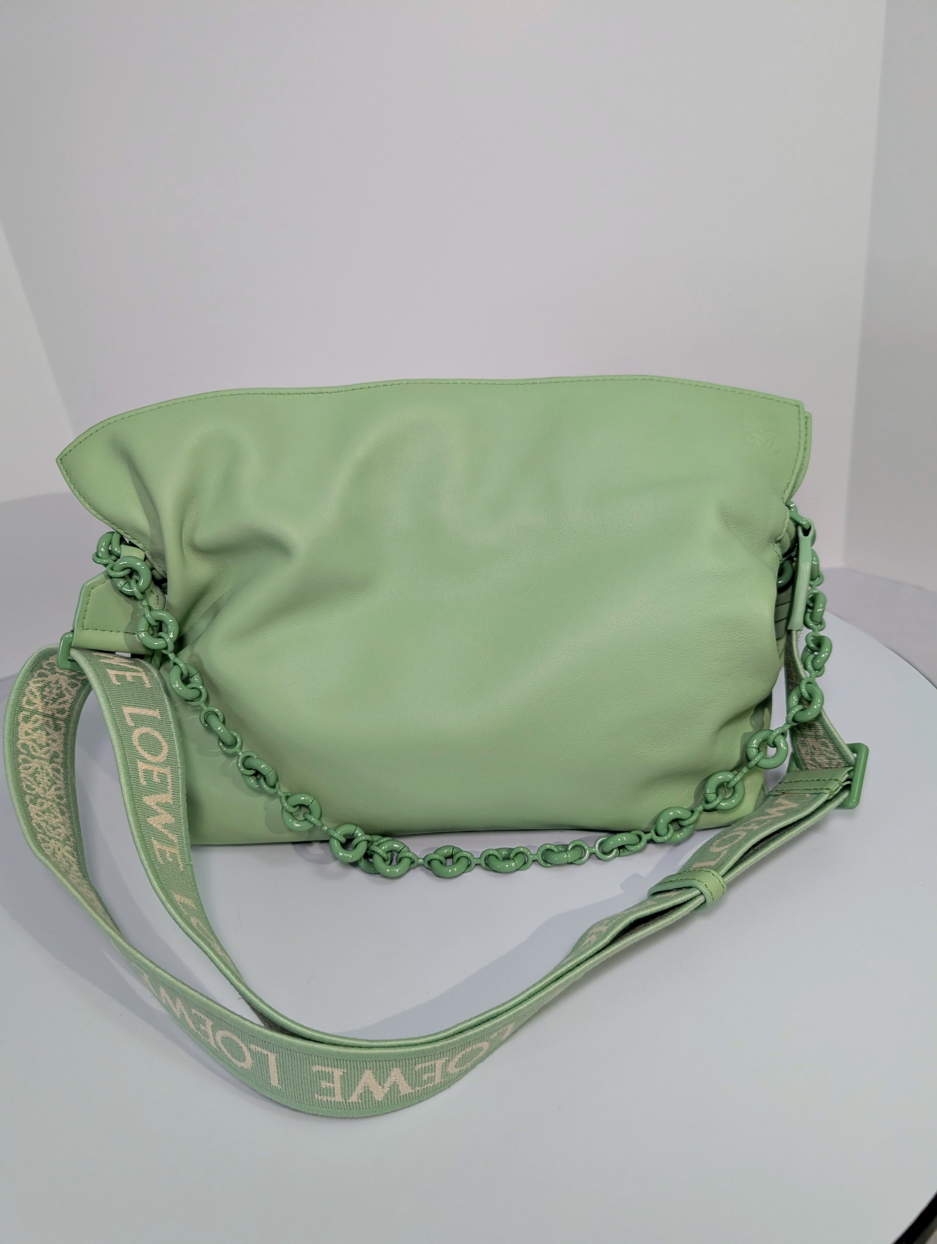 Loewe Flamenco Clutch in Pale Celadon Nappa Leather with Tonal Donut and Fabric Chains