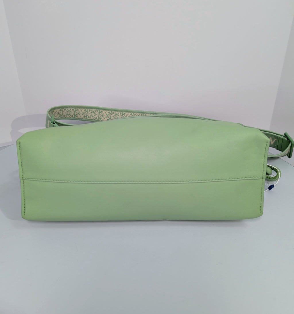 Loewe Flamenco Clutch in Pale Celadon Nappa Leather with Tonal Donut and Fabric Chains