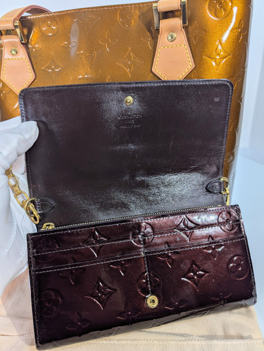 Louis Vuitton Houston Copper Monogram Vernis Leather Tote Bag and Matching LV Wallet