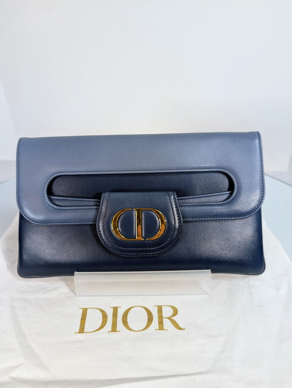 Dior Bicolor Blue Lambskin Flap Clutch with Gold-Tone Dior Chain