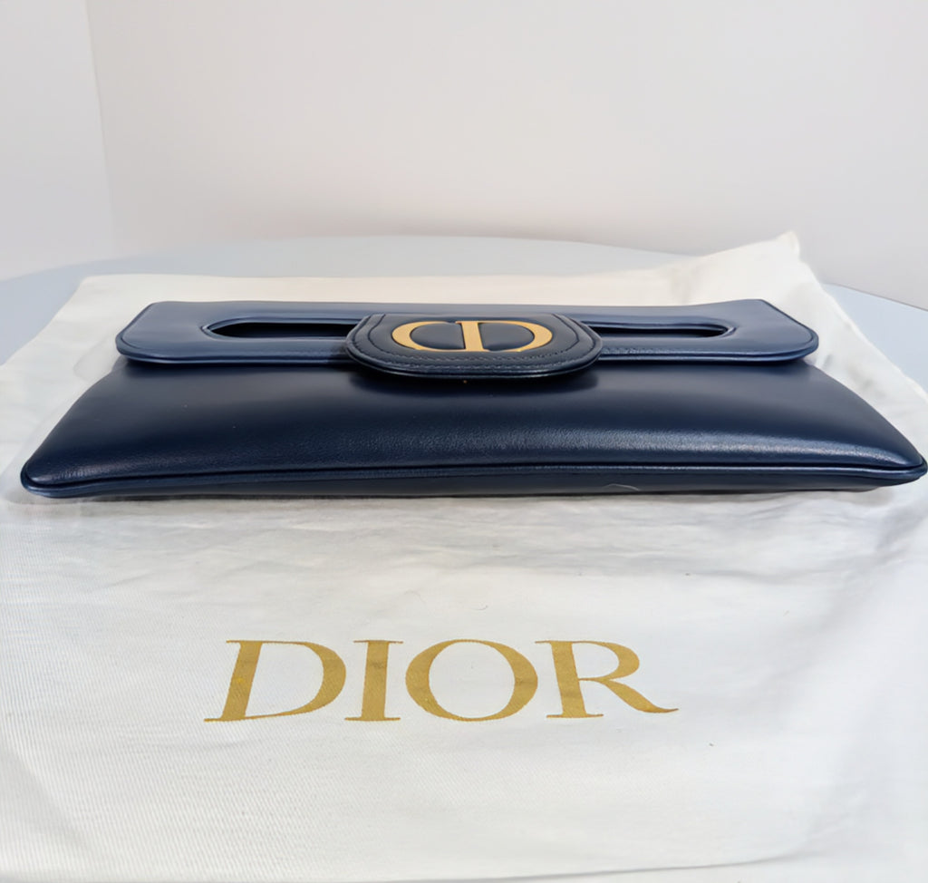 Dior Bicolor Blue Lambskin Flap Clutch with Gold-Tone Dior Chain