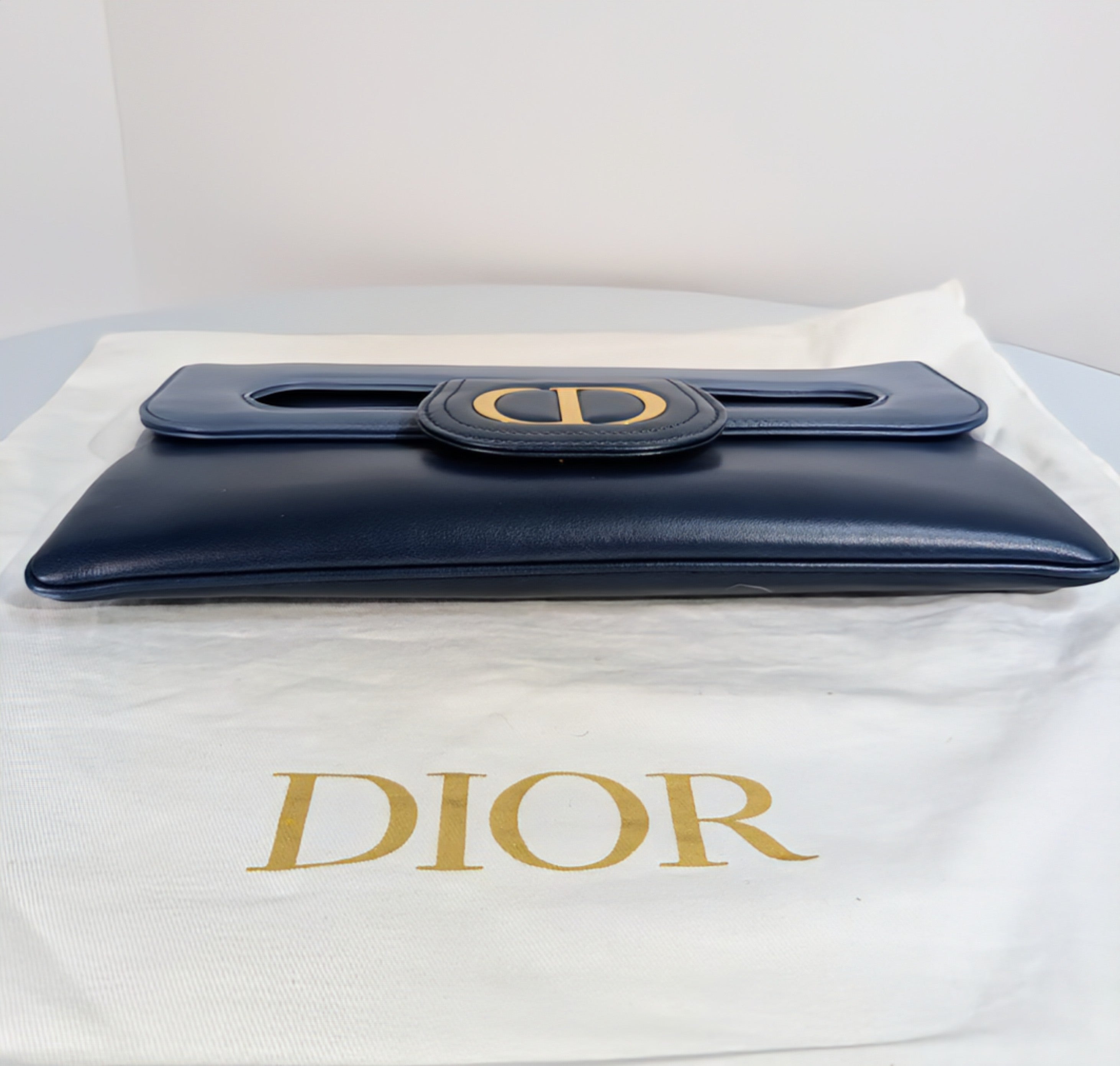 Dior Bicolor Blue Lambskin Flap Clutch with Gold-Tone Dior Chain