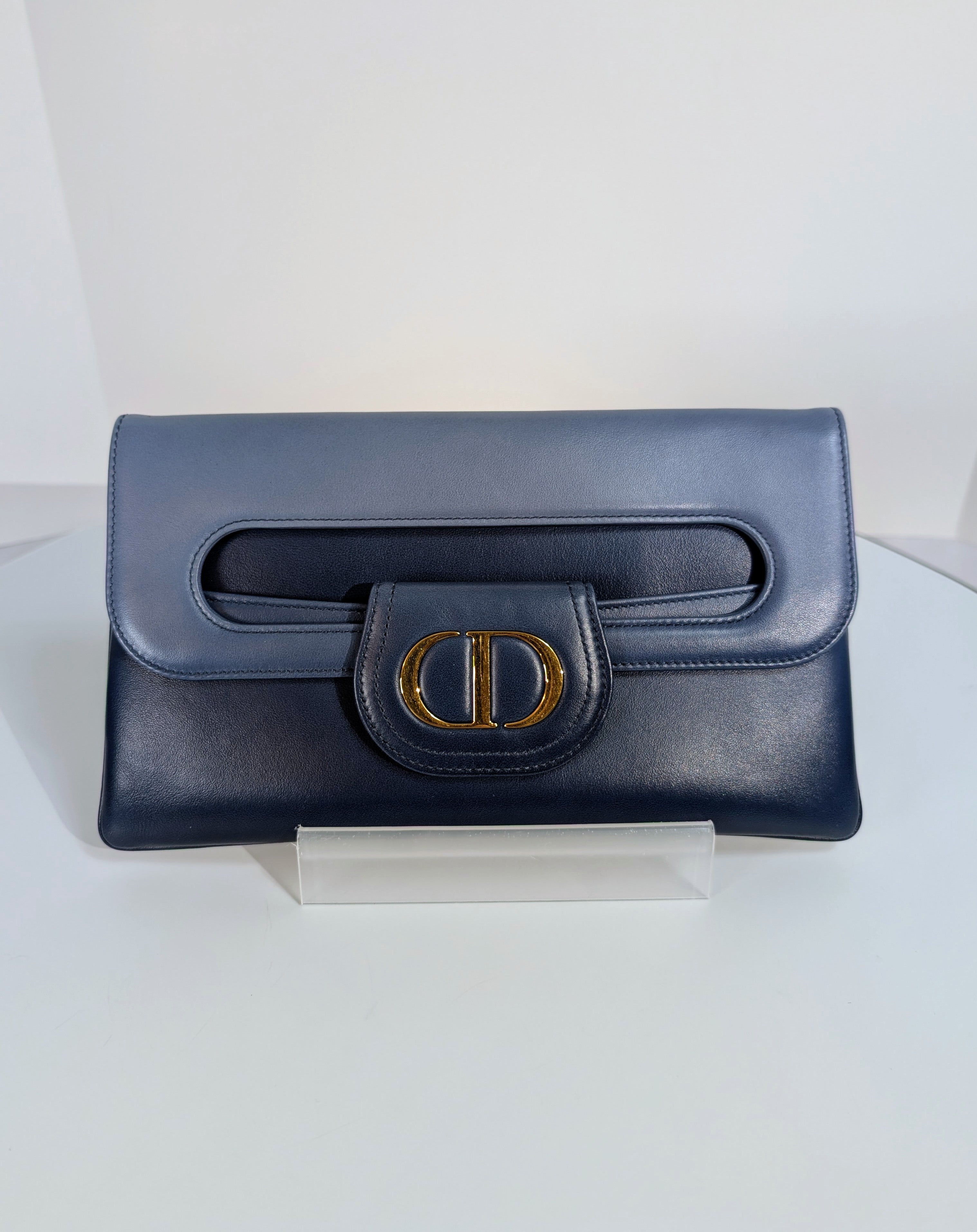Dior Bicolor Blue Lambskin Flap Clutch with Gold-Tone Dior Chain