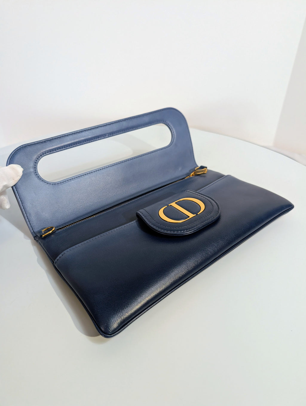 Dior Bicolor Blue Lambskin Flap Clutch with Gold-Tone Dior Chain