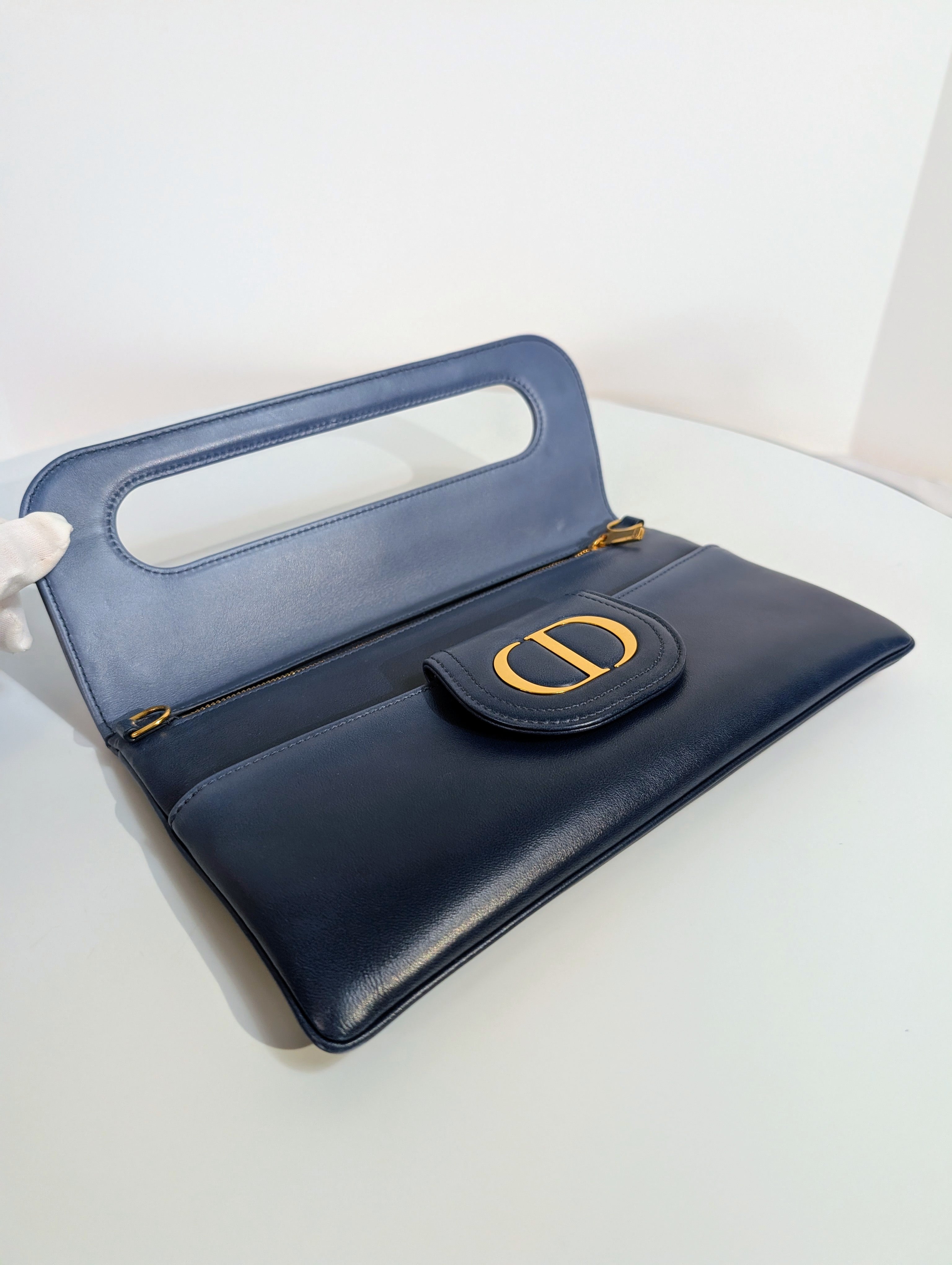 Dior Bicolor Blue Lambskin Flap Clutch with Gold-Tone Dior Chain