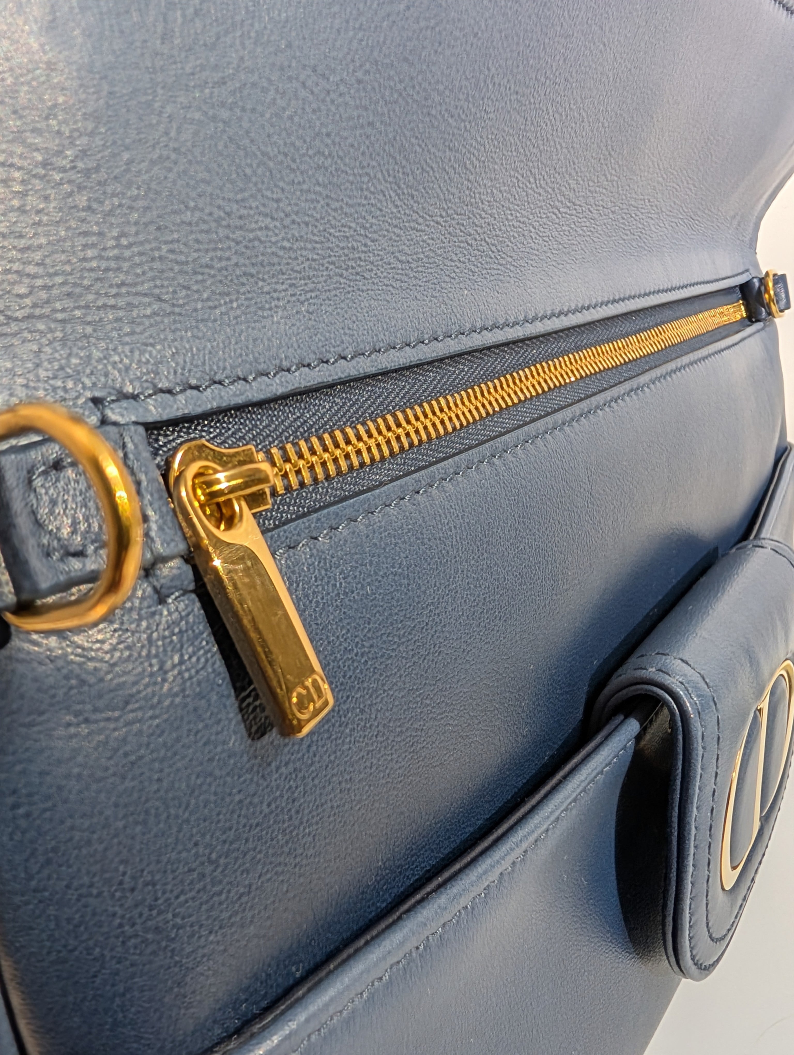 Dior Bicolor Blue Lambskin Flap Clutch with Gold-Tone Dior Chain