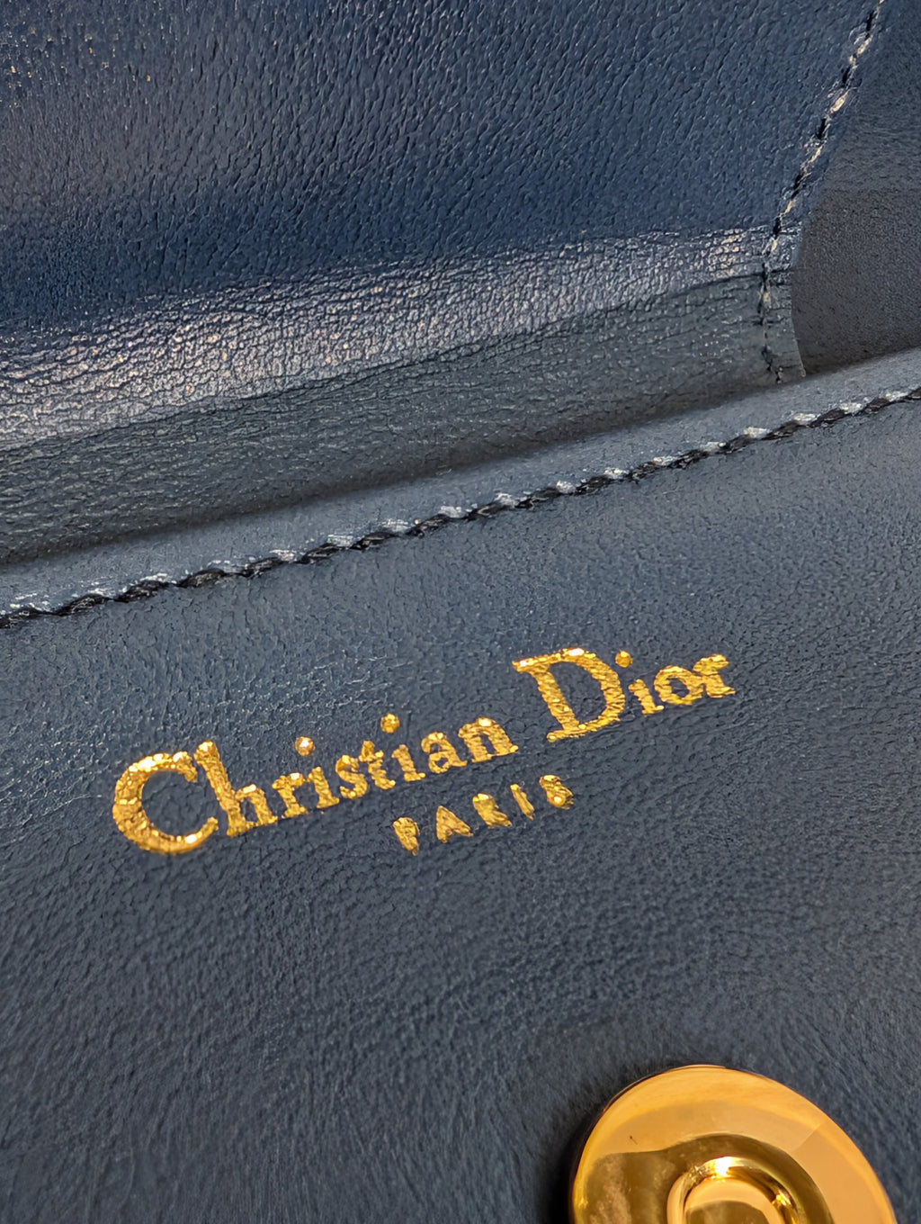 Dior Bicolor Blue Lambskin Flap Clutch with Gold-Tone Dior Chain