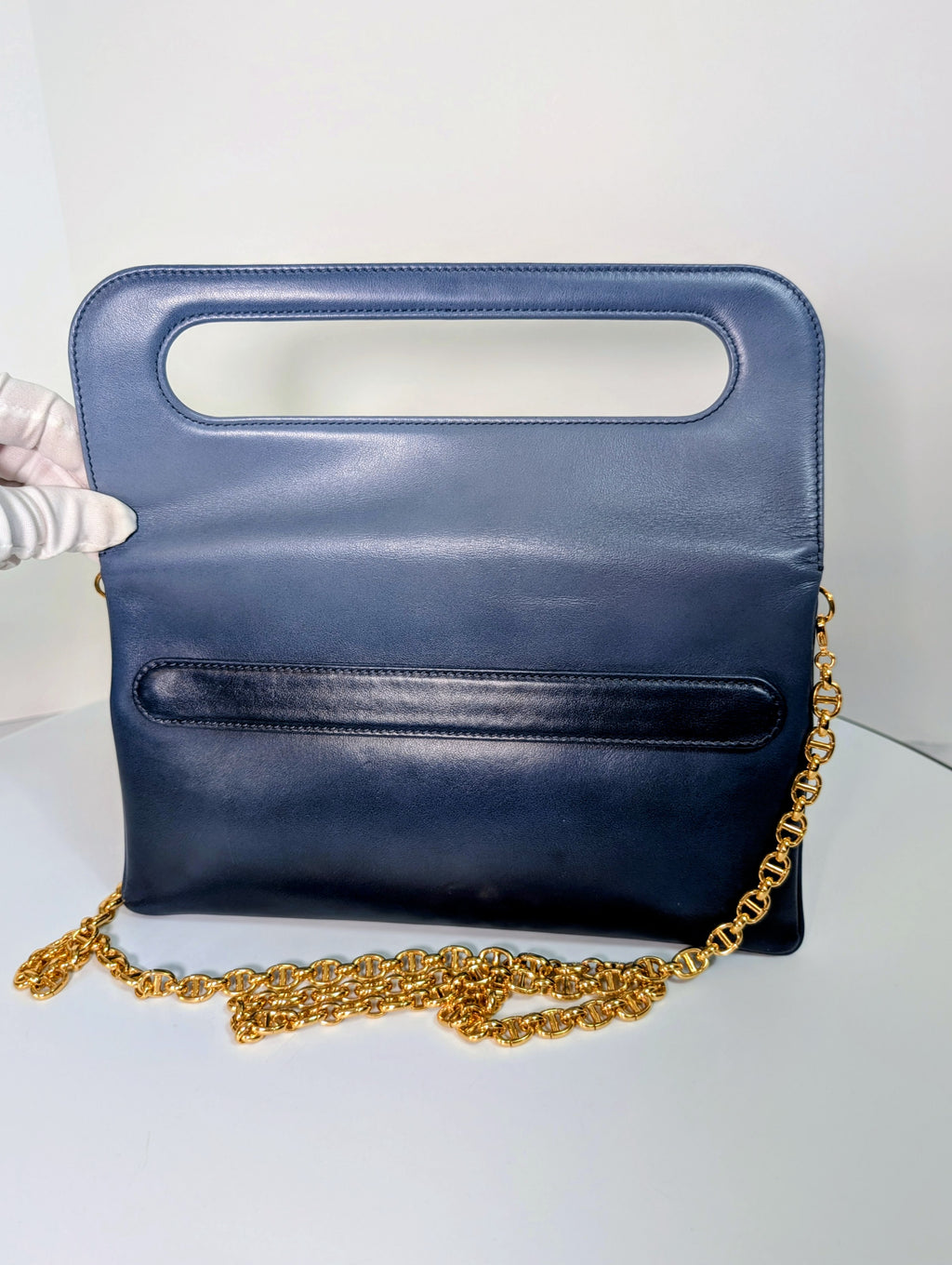Dior Bicolor Blue Lambskin Flap Clutch with Gold-Tone Dior Chain