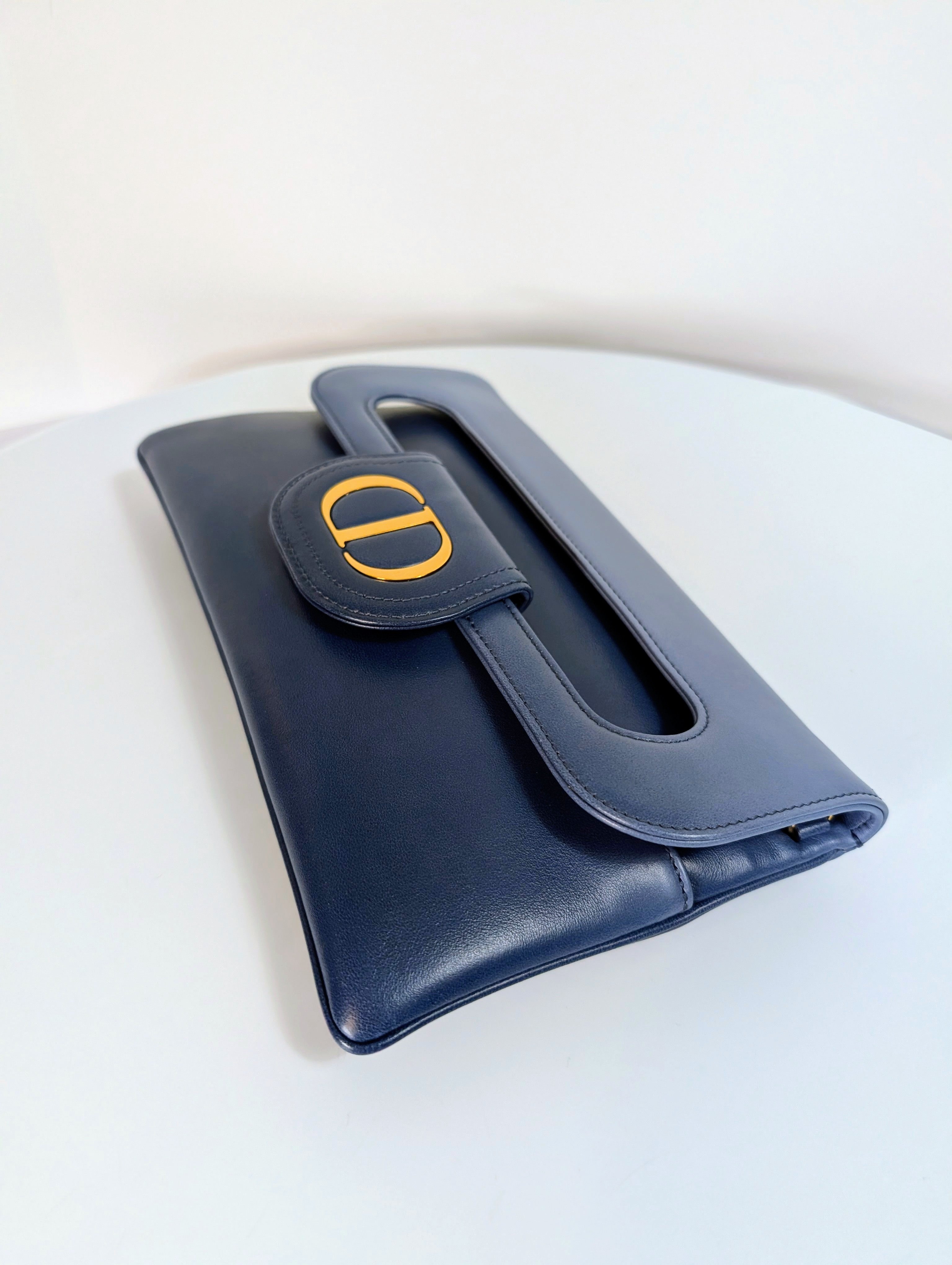 Dior Bicolor Blue Lambskin Flap Clutch with Gold-Tone Dior Chain