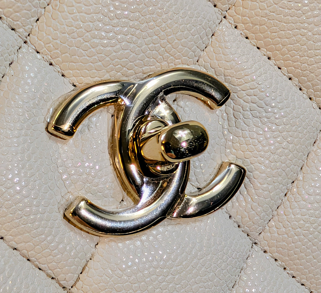 Chanel White Classic Shopping Tote (GST successor) Turnlock Bag