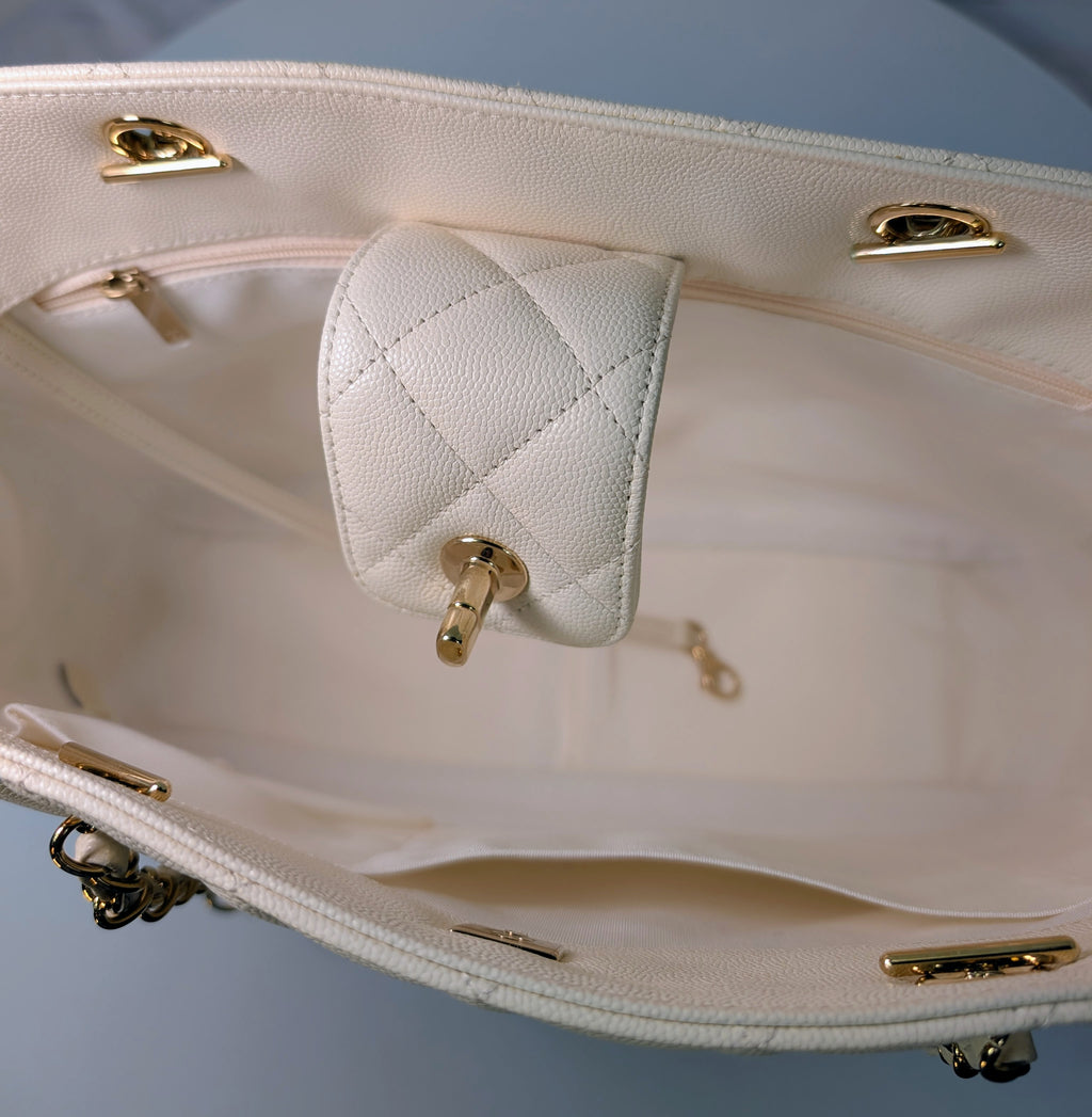 Chanel White Classic Shopping Tote (GST successor) Turnlock Bag