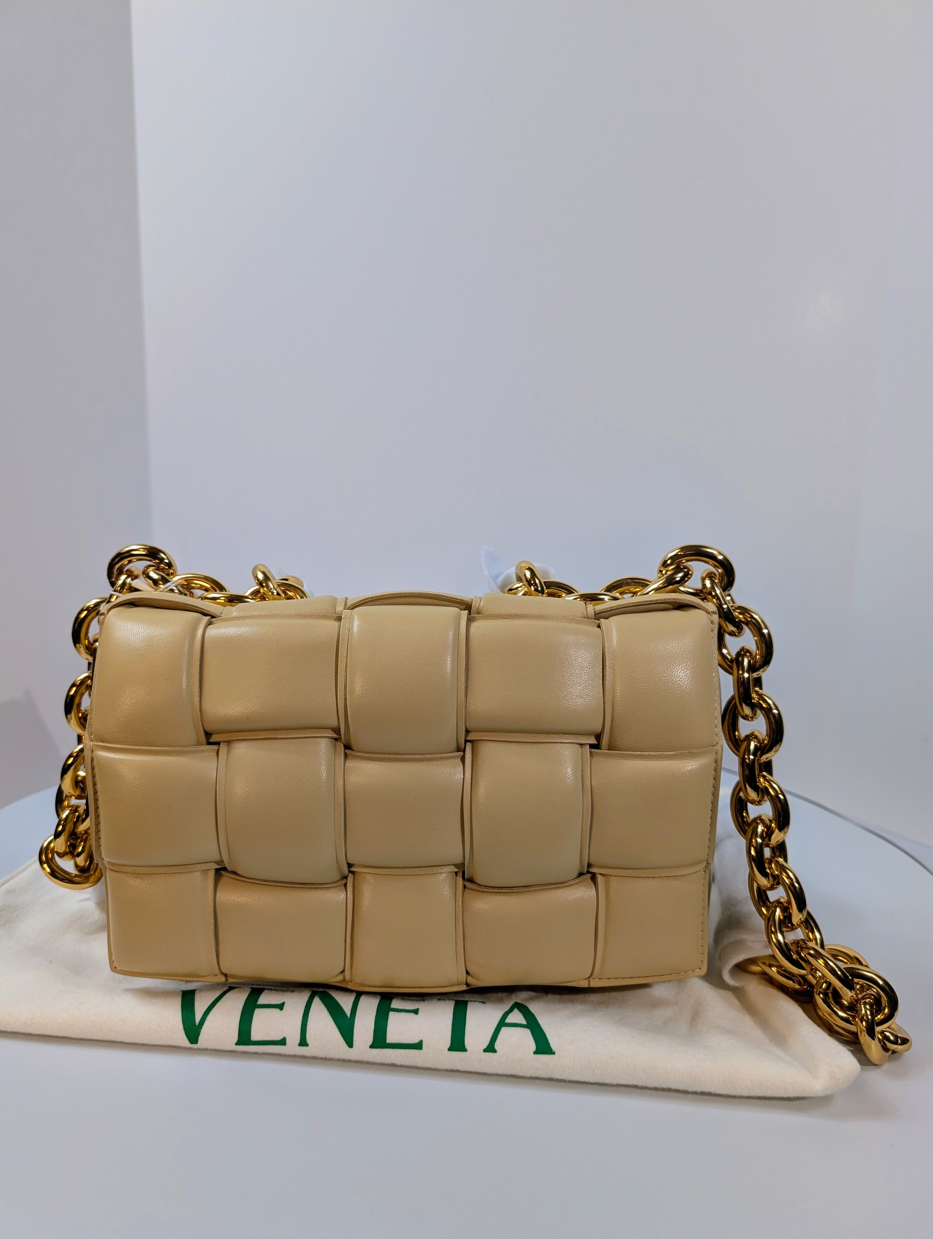 Bottega Veneta Cream Lambskin “The Chain” Cassette Shoulder Bag
