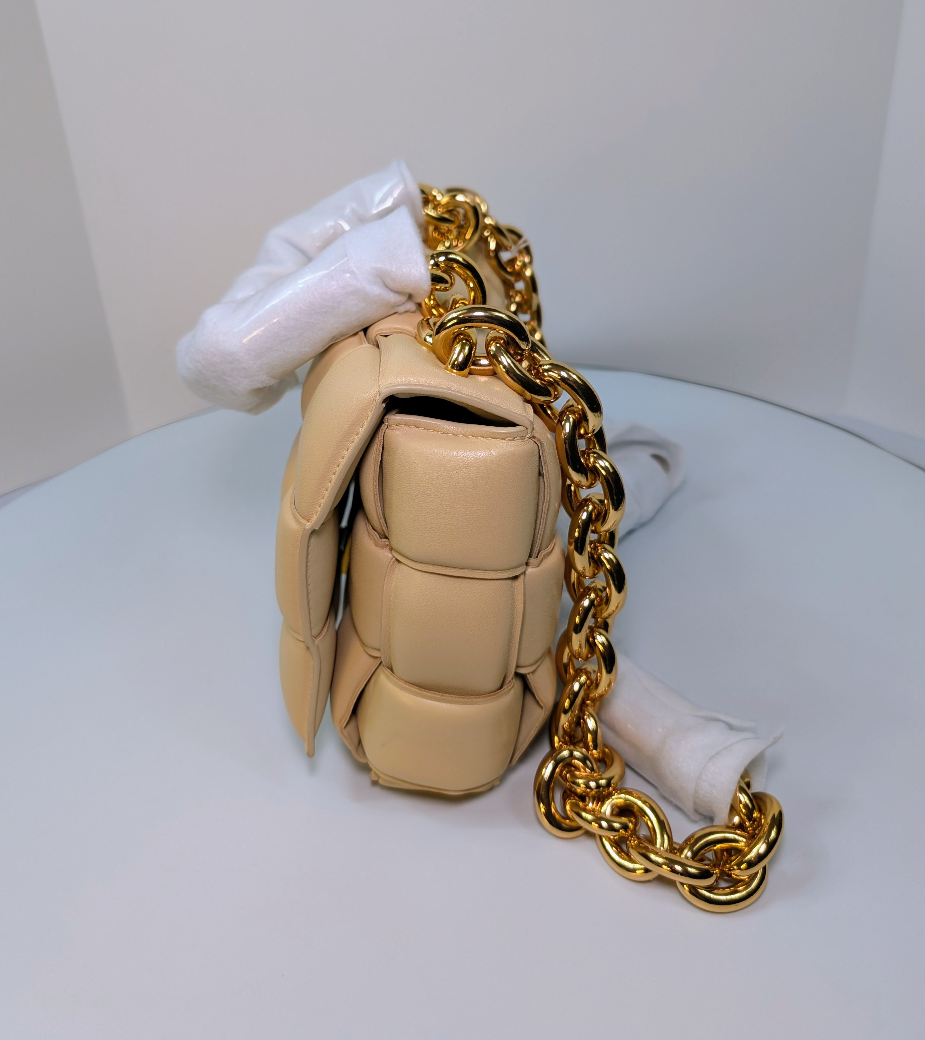 Bottega Veneta Cream Lambskin “The Chain” Cassette Shoulder Bag