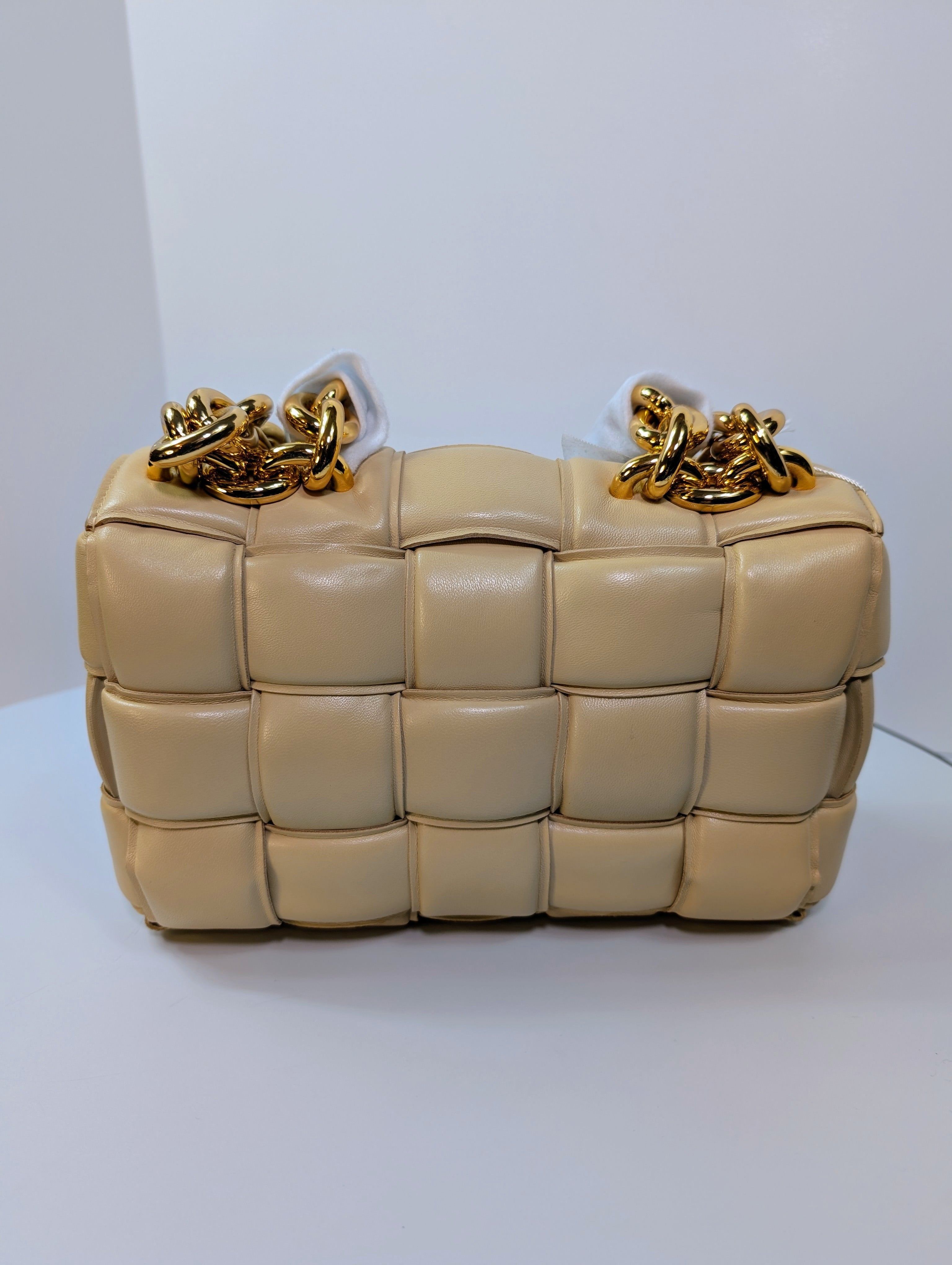 Bottega Veneta Cream Lambskin “The Chain” Cassette Shoulder Bag