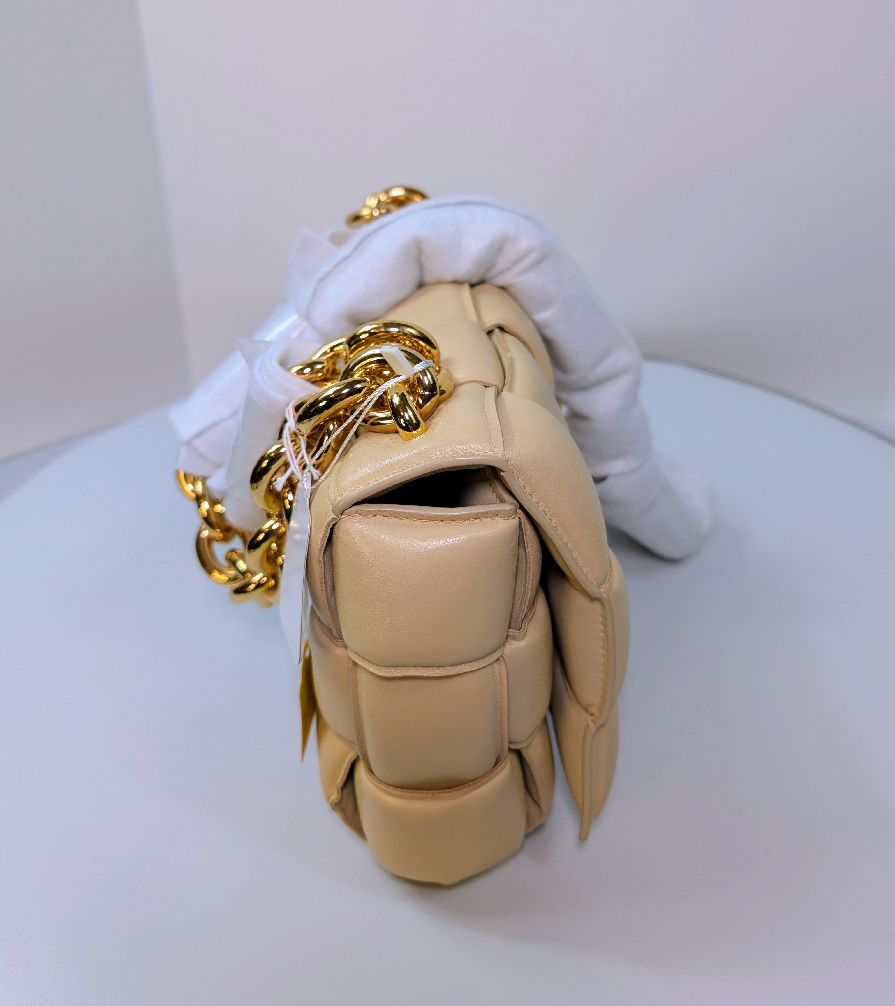 Bottega Veneta Cream Lambskin “The Chain” Cassette Shoulder Bag
