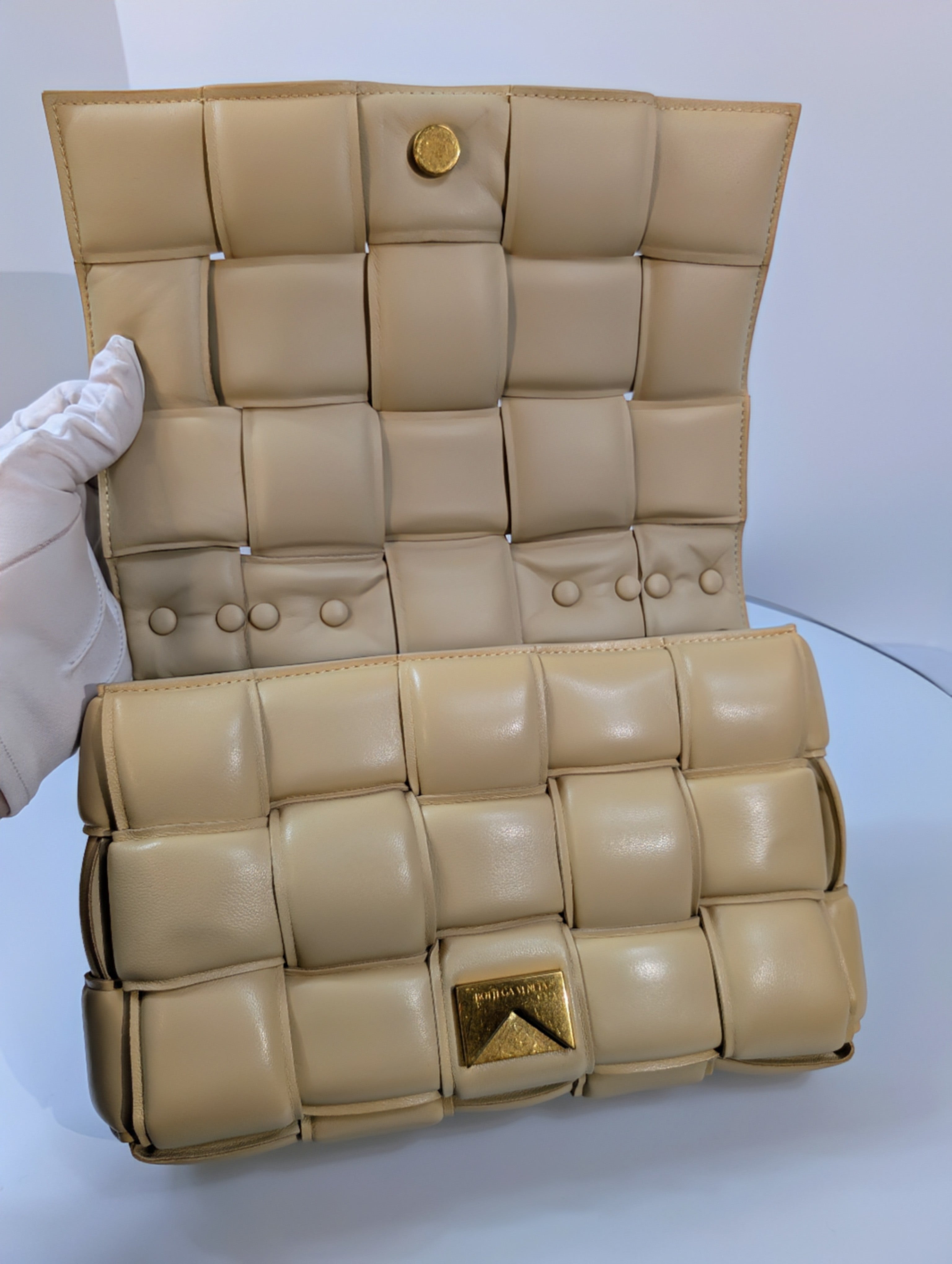 Bottega Veneta Cream Lambskin “The Chain” Cassette Shoulder Bag