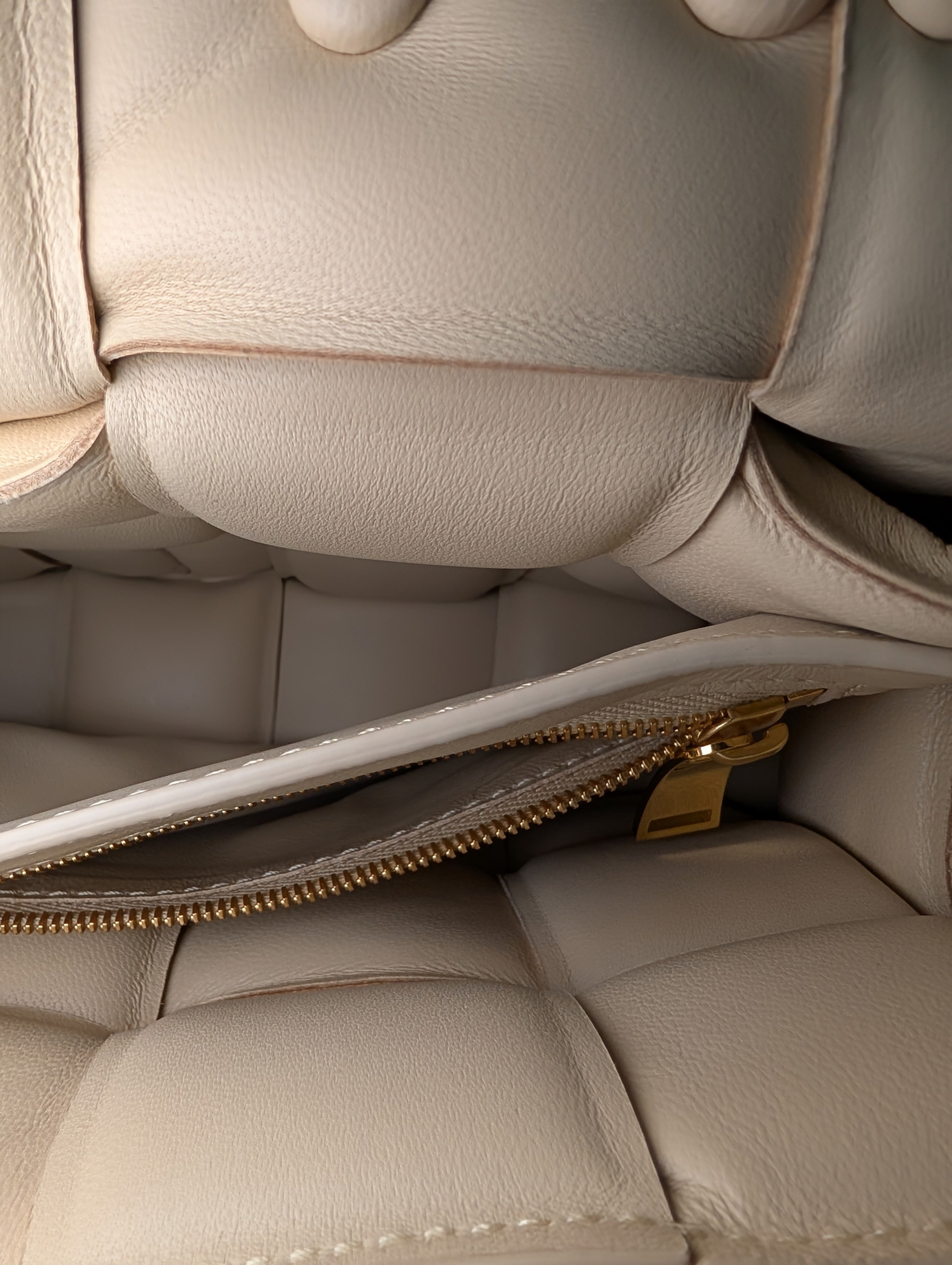 Bottega Veneta Cream Lambskin “The Chain” Cassette Shoulder Bag