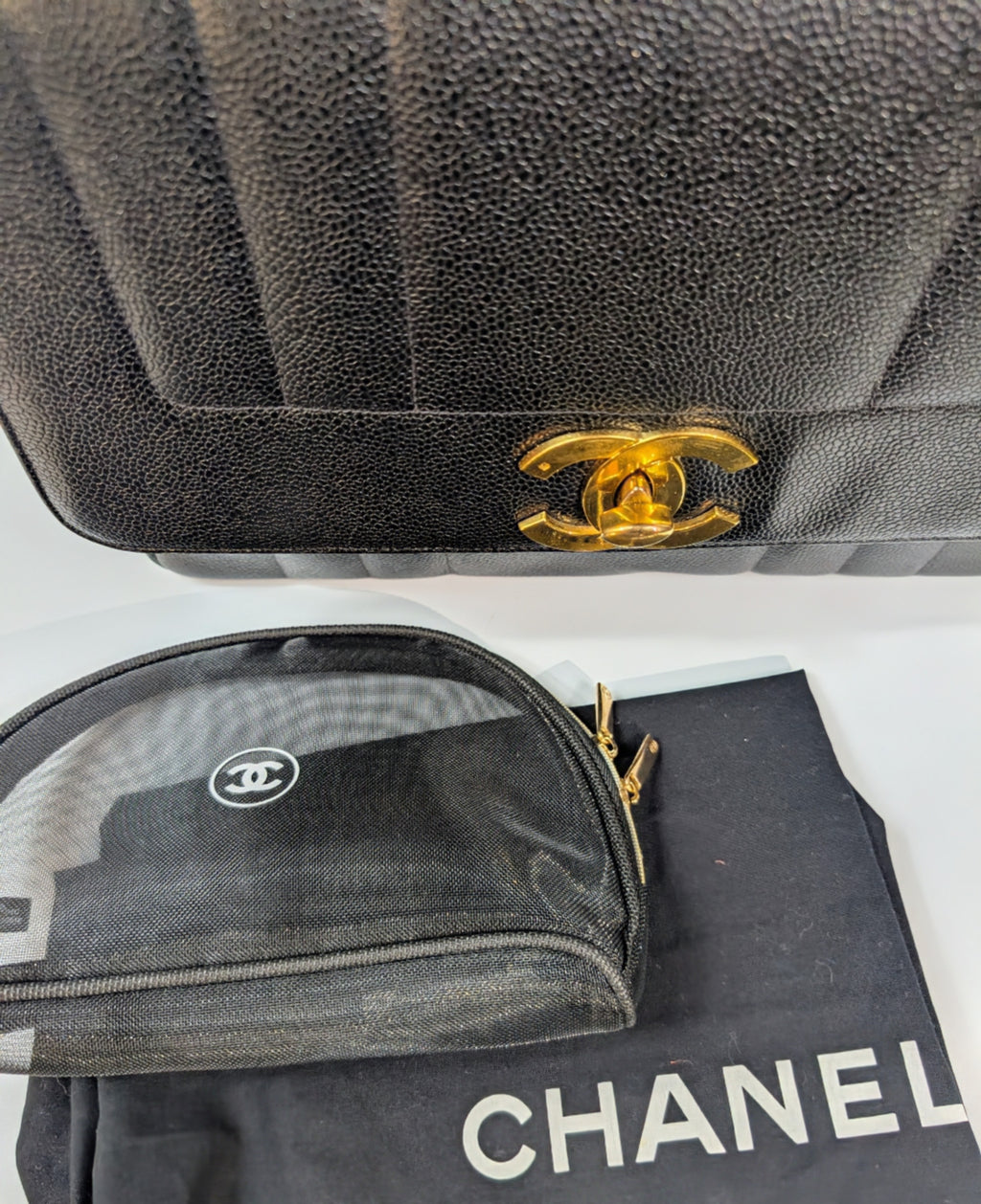 Chanel Vintage Black Caviar Mademoiselle Kelly Top Handle Flap Bag