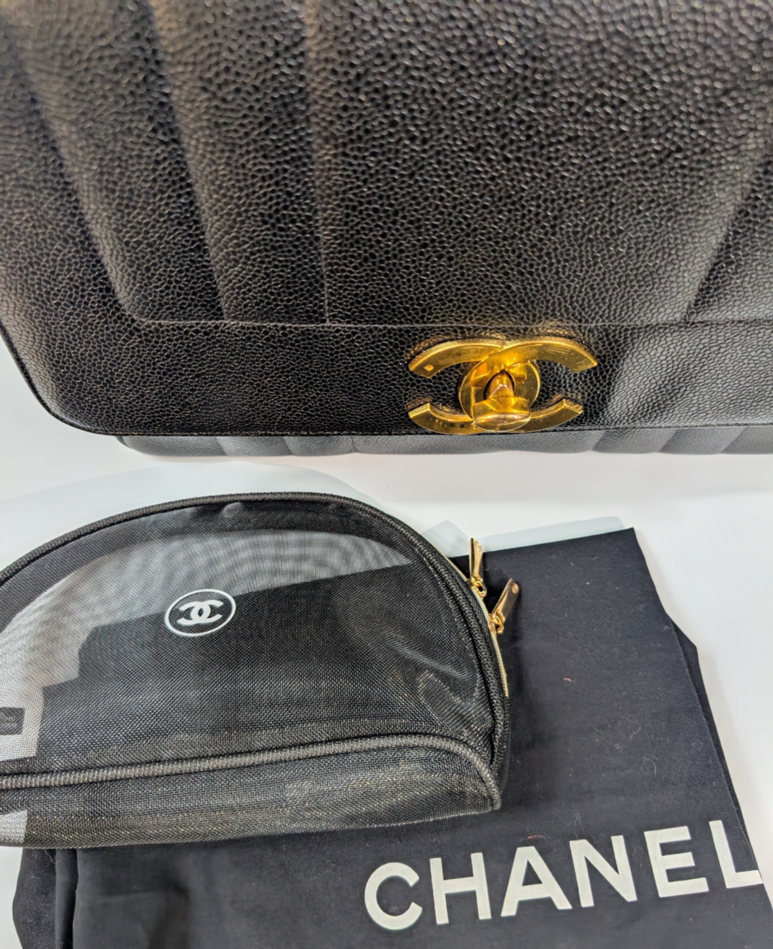 Chanel Vintage Black Caviar Mademoiselle Kelly Top Handle Flap Bag